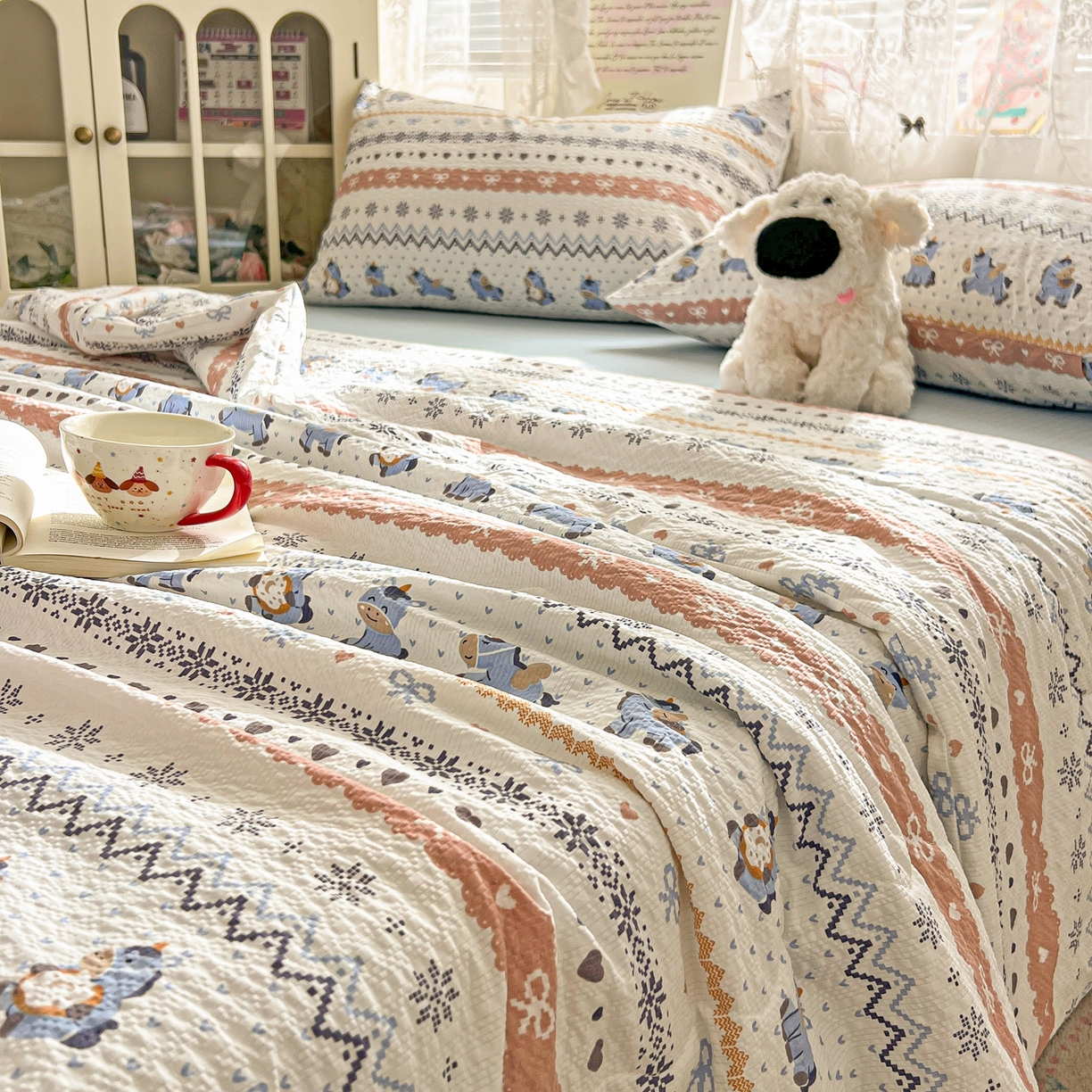 91家纺网 家纺一手货源 找家纺 老K (原美阁） 2026新款泡芙棉夏被四件套双层纱泡芙纱单夏被 萌小马乐园