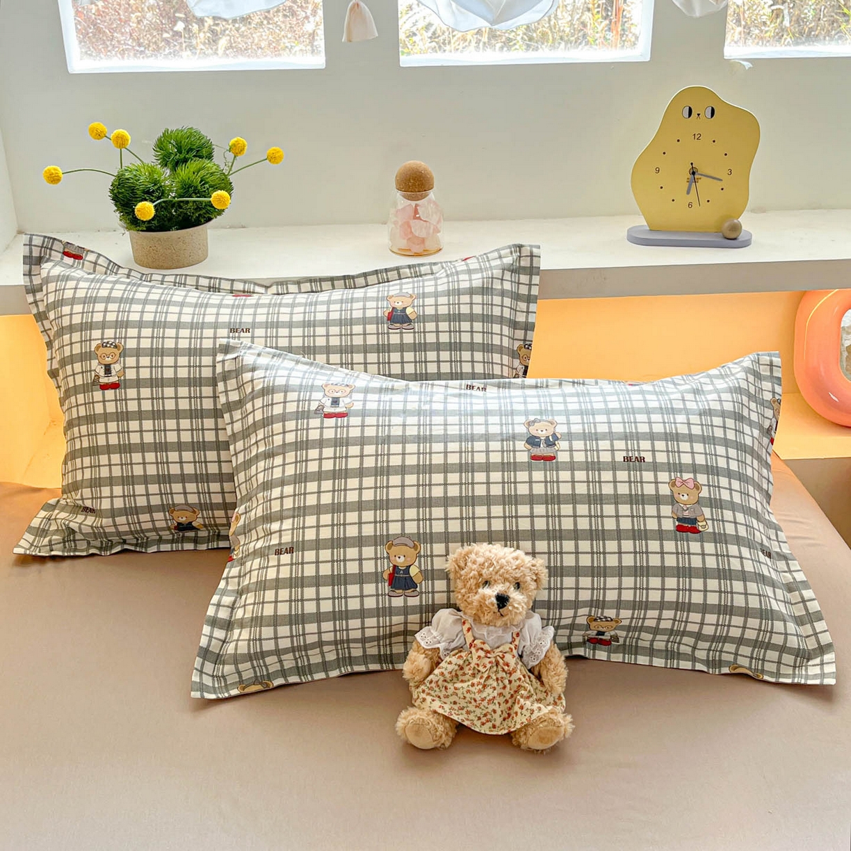 91家纺网 家纺一手货源 找家纺 涵宸家纺 2026新款全棉印花小清新四件套 小熊院风