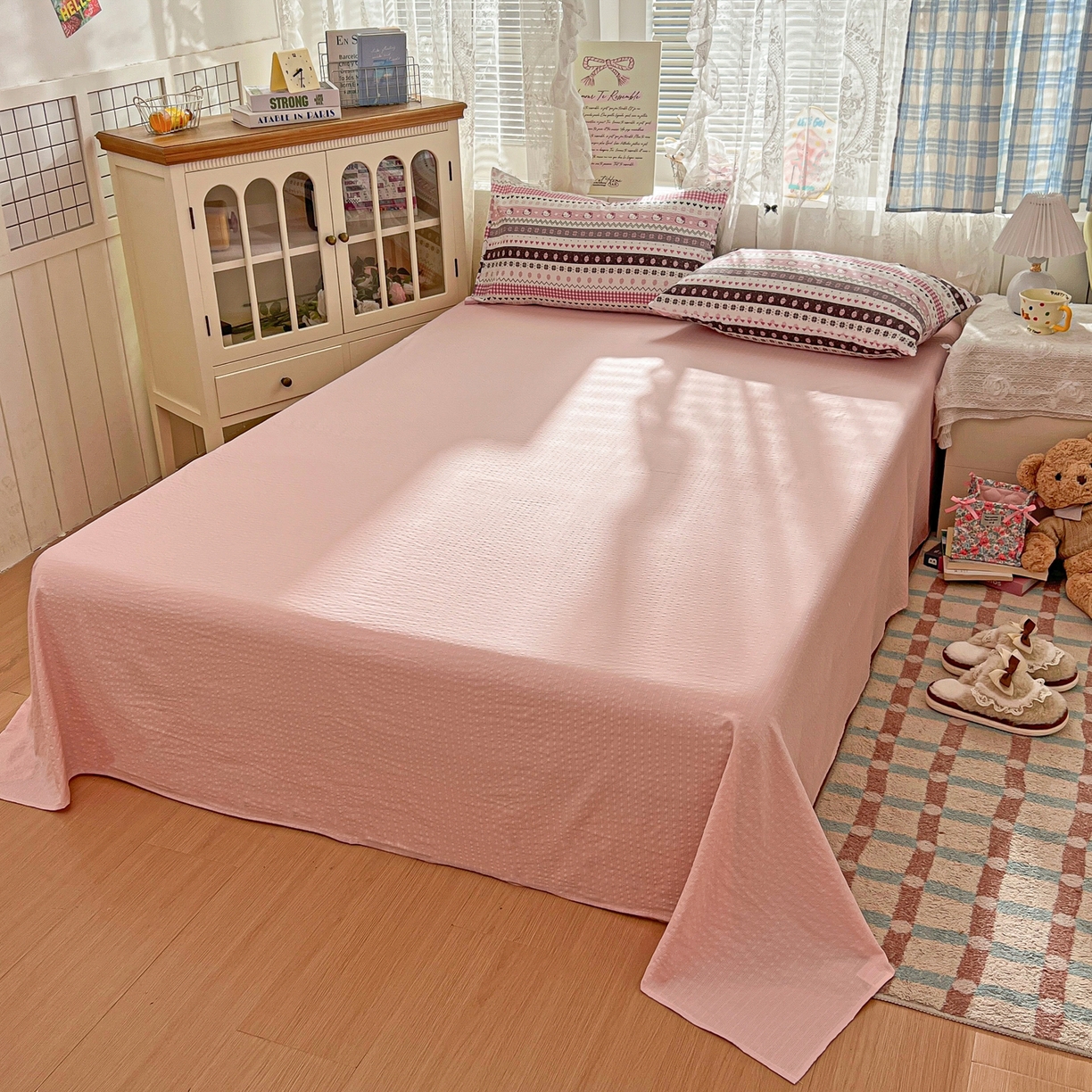 91家纺网 家纺一手货源 找家纺 老K (原美阁） 2026新款泡芙棉夏被四件套双层纱泡芙纱单夏被 奶萌凯蒂粉