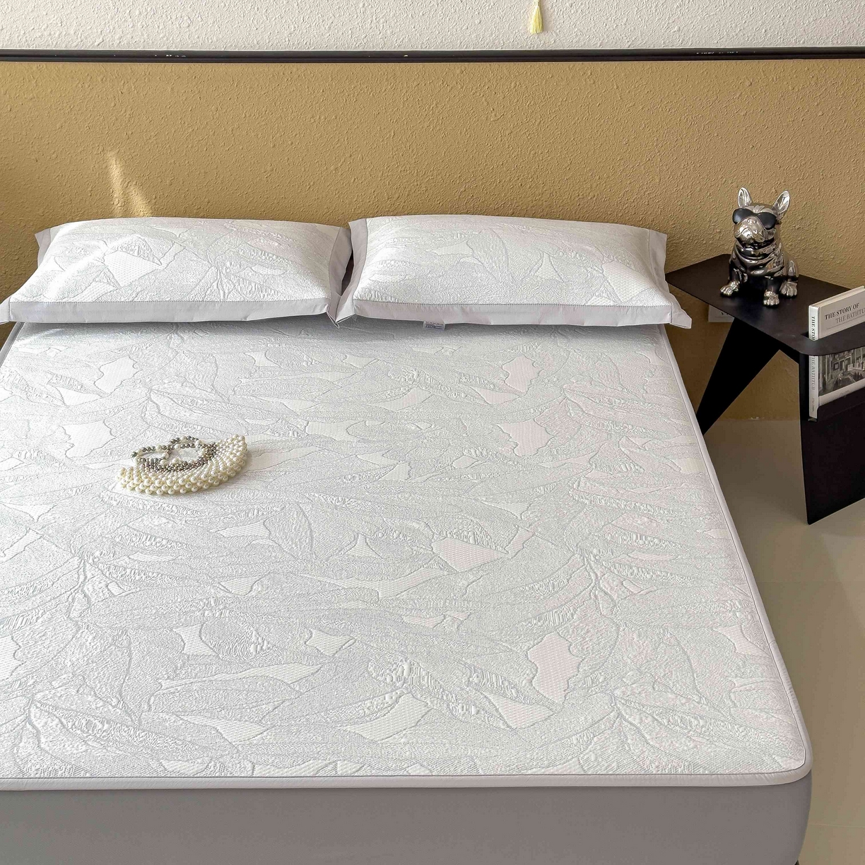 91家纺网 家纺一手货源 找家纺 孩子王家纺 2026春夏新款凉感过0.21夏天家用软席子可机洗空调席夏季高端华夫格凉席三件套 家大叶大-沥青浅灰 床笠款