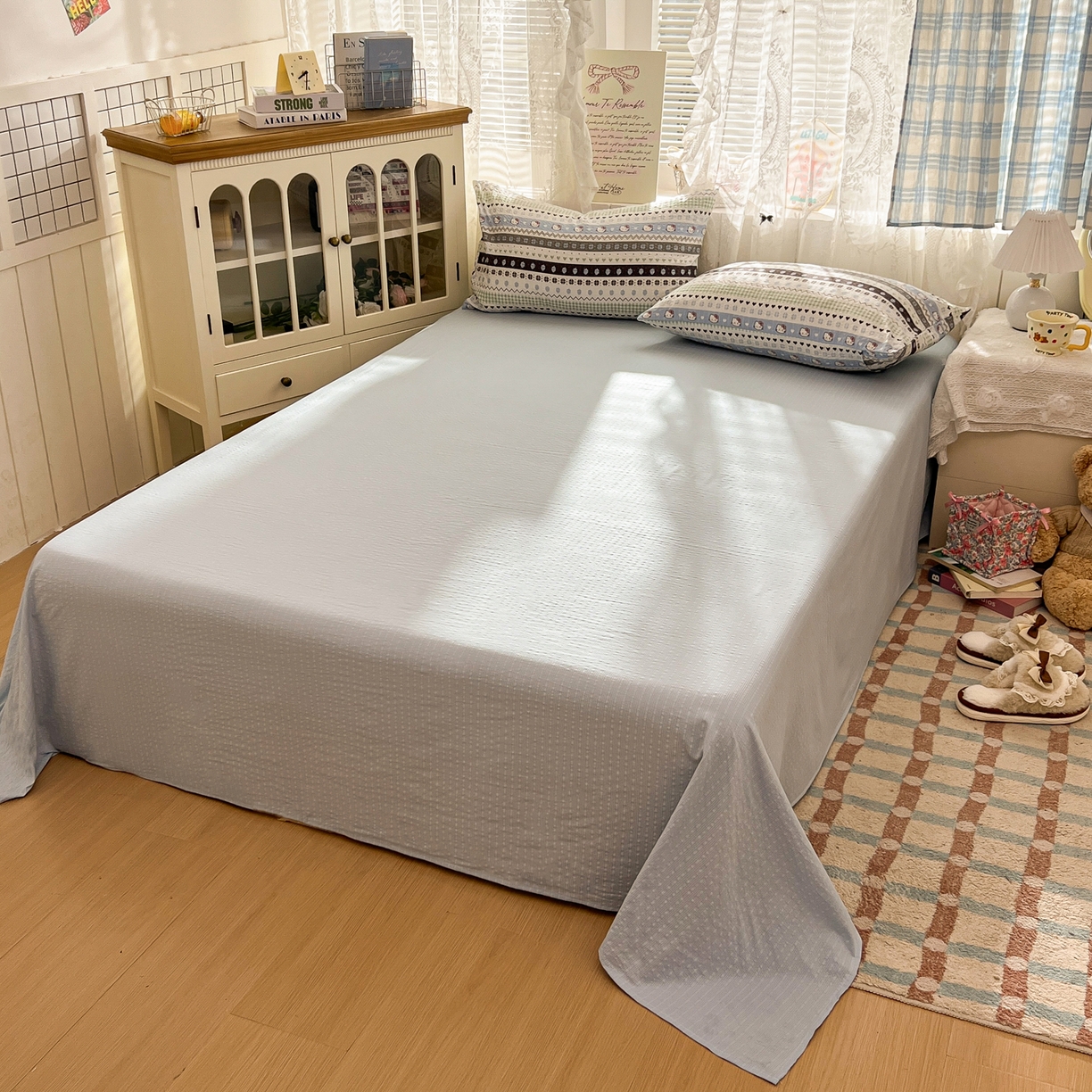 91家纺网 家纺一手货源 找家纺 老K (原美阁） 2026新款泡芙棉夏被四件套双层纱泡芙纱单夏被 奶萌凯蒂蓝