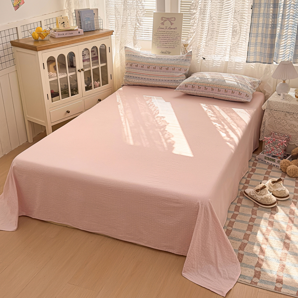 91家纺网 家纺一手货源 找家纺 老K (原美阁） 2026新款泡芙棉夏被四件套双层纱泡芙纱单夏被 摇摇小木马