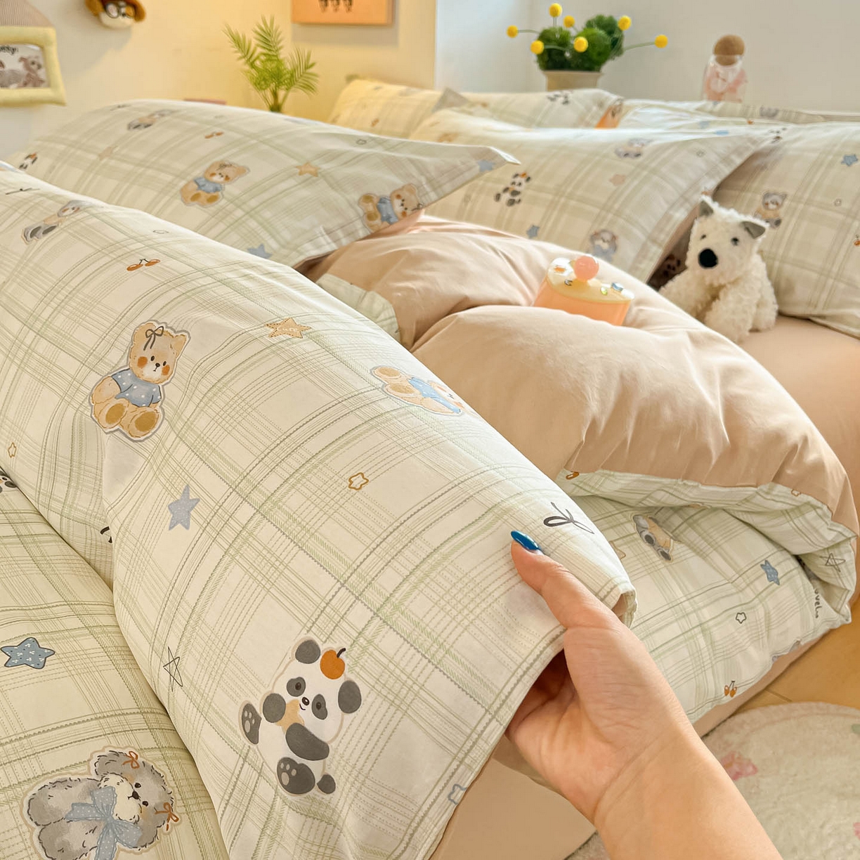 91家纺网 家纺一手货源 找家纺 涵宸家纺 2026新款全棉印花小清新四件套 星梦伙伴