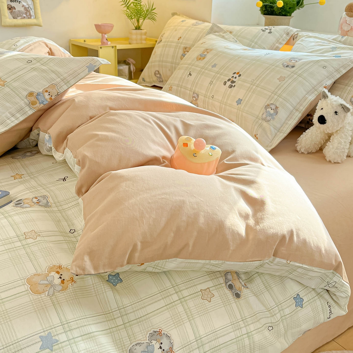 91家纺网 家纺一手货源 找家纺 涵宸家纺 2026新款全棉印花小清新四件套 星梦伙伴