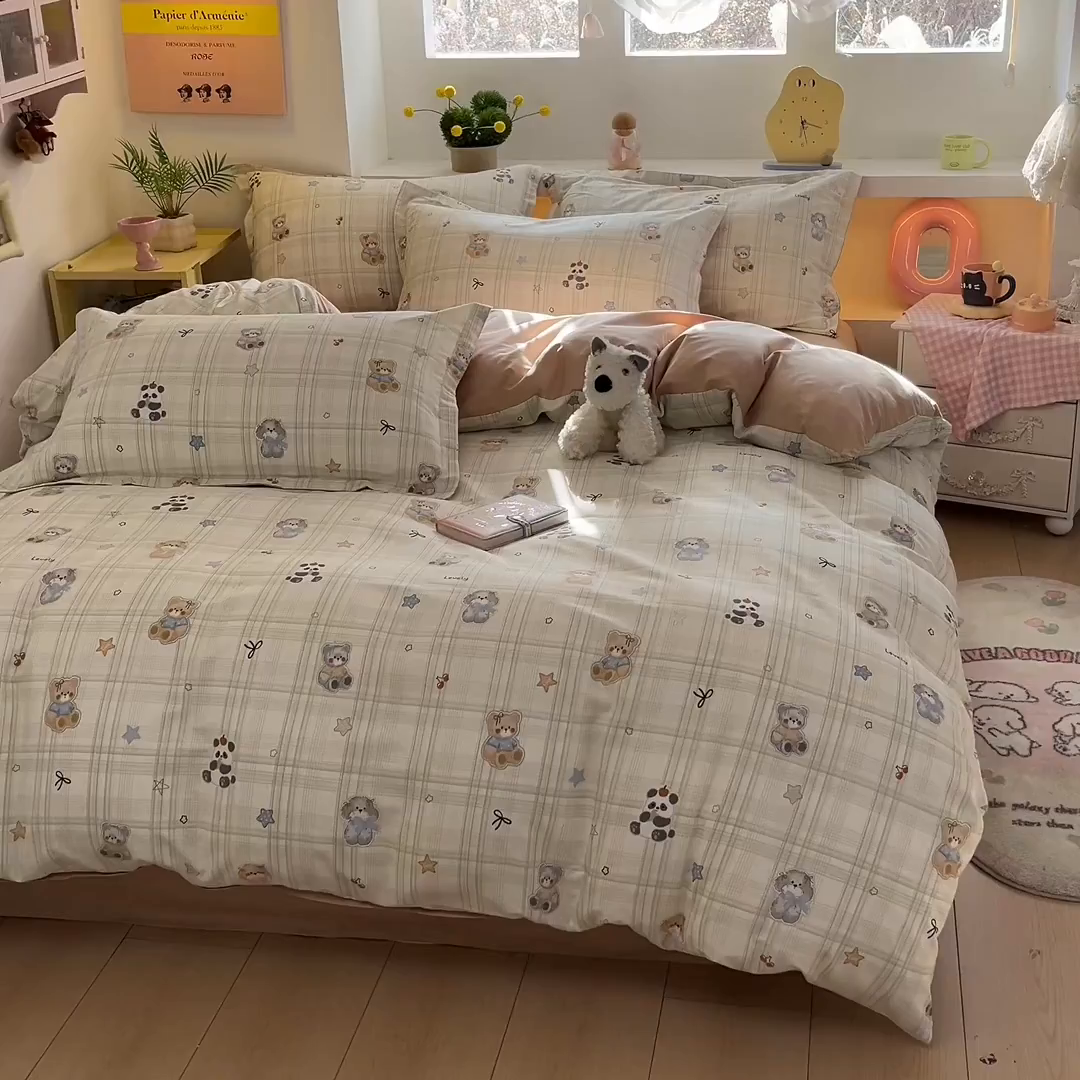 91家纺网 家纺一手货源 找家纺 涵宸家纺 2026新款全棉印花小清新四件套 星梦伙伴