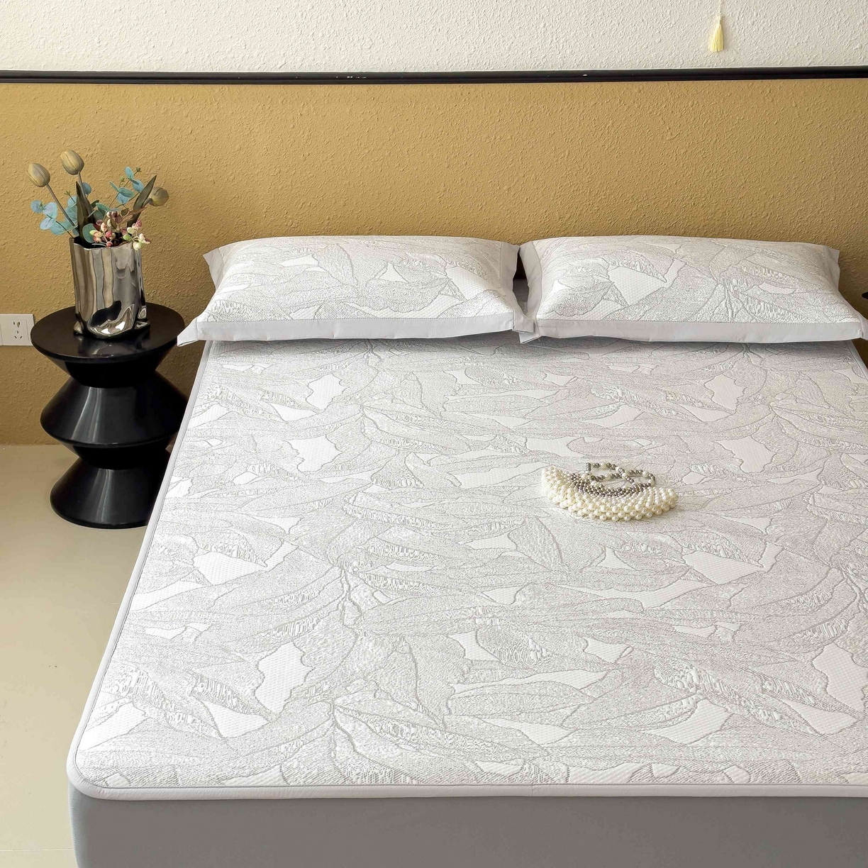 91家纺网 家纺一手货源 找家纺 孩子王家纺 2026春夏新款凉感过0.21夏天家用软席子可机洗空调席夏季高端华夫格凉席三件套 家大叶大-天空蓝 床笠款