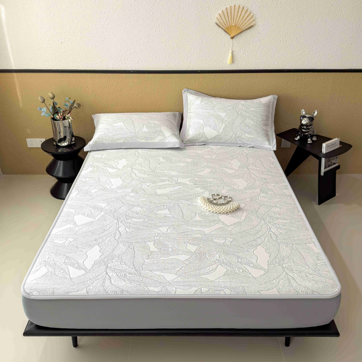 91家纺网 家纺一手货源 找家纺 孩子王家纺 2026春夏新款凉感过0.21夏天家用软席子可机洗空调席夏季高端华夫格凉席三件套 家大叶大-天空蓝 床笠款