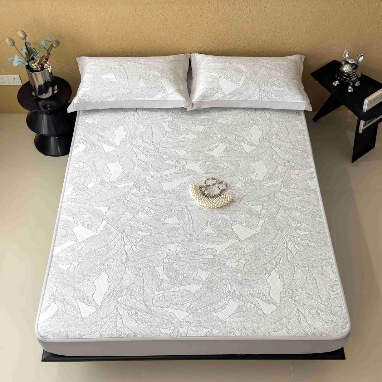 91家纺网 家纺一手货源 找家纺 孩子王家纺 2026春夏新款凉感过0.21夏天家用软席子可机洗空调席夏季高端华夫格凉席三件套 家大叶大-天空蓝 床笠款