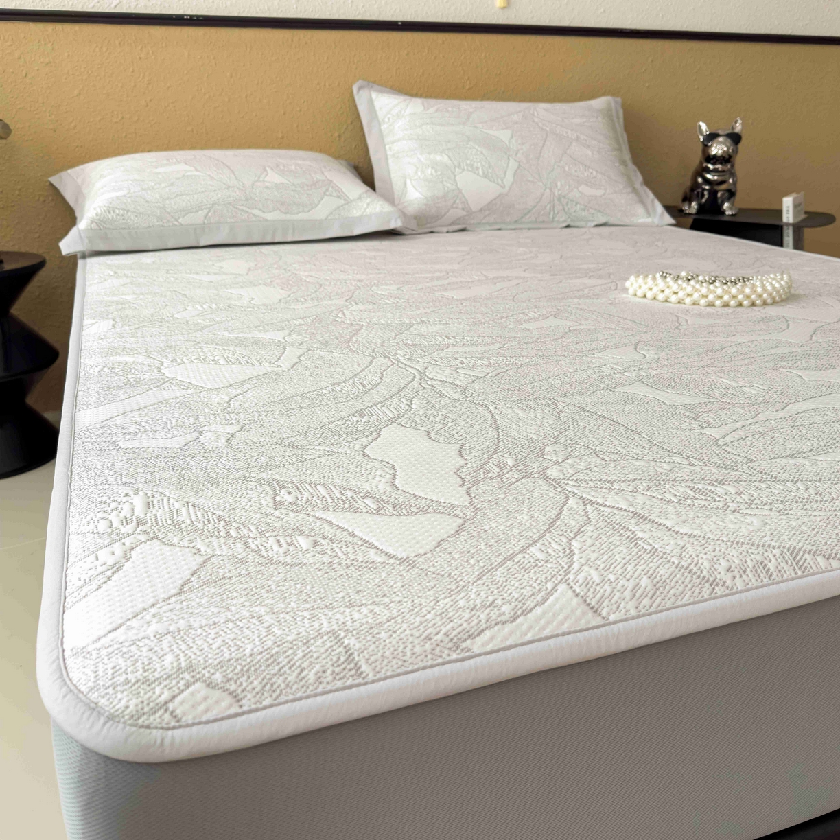 91家纺网 家纺一手货源 找家纺 孩子王家纺 2026春夏新款凉感过0.21夏天家用软席子可机洗空调席夏季高端华夫格凉席三件套 家大叶大-天空蓝 床笠款