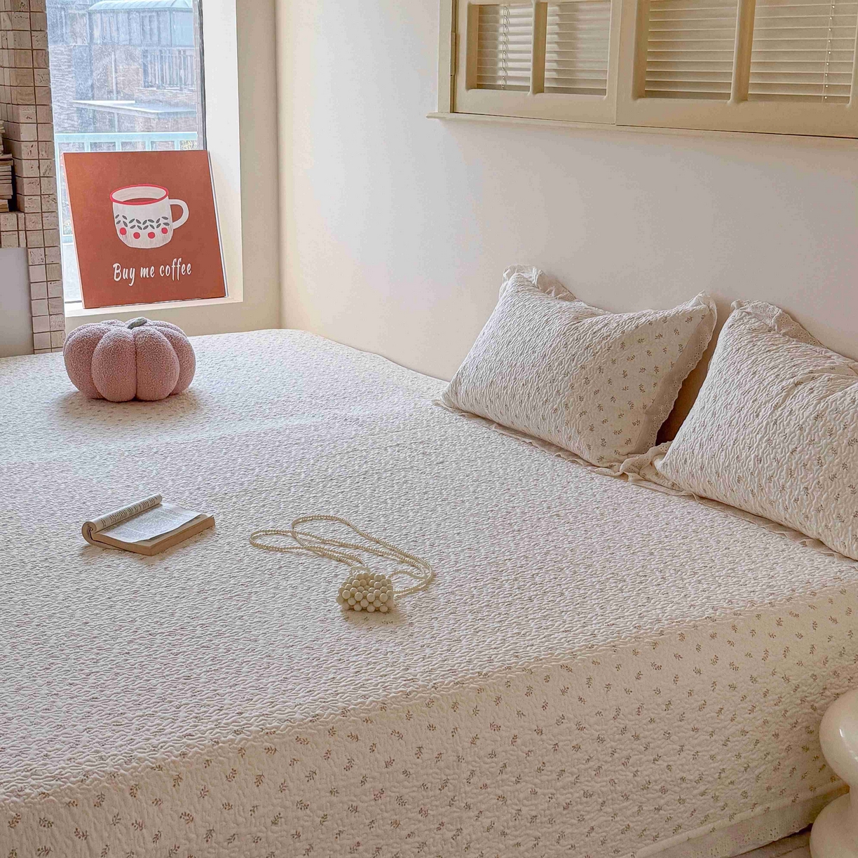 91家纺网 家纺一手货源 找家纺 乐野家居 2026新款支持定制法式花边纯棉榻榻米三件套全棉有氧双层纱床盖三件套四季通用 白桃乌龙