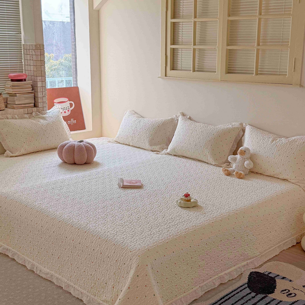 91家纺网 家纺一手货源 找家纺 （总）乐野家居 2026新款支持定制法式花边纯棉榻榻米三件套全棉有氧双层纱床盖三件套四季通用