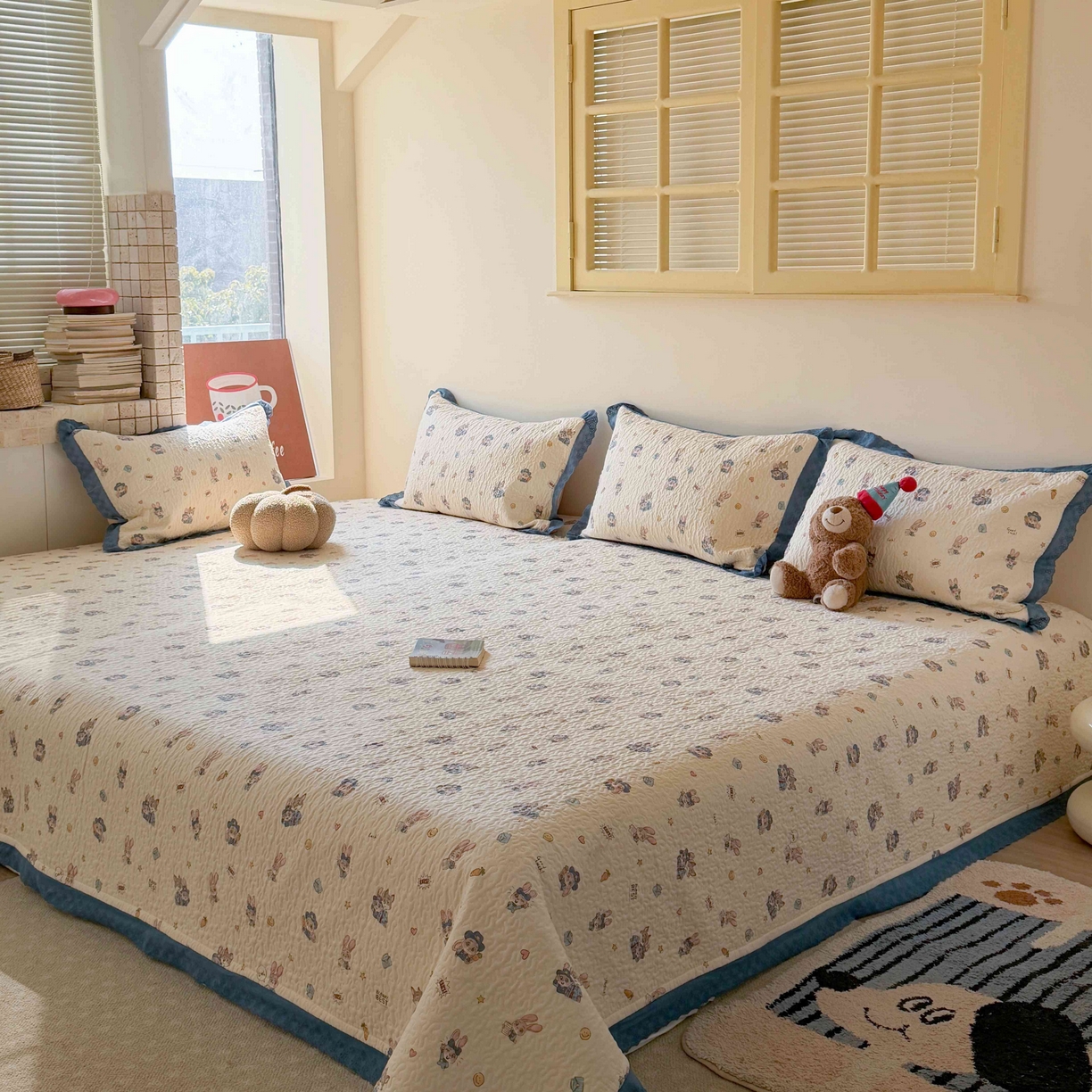 乐野家居 2026新款支持定制法式花边纯棉榻榻米三件套全棉有氧双层纱床盖三件套四季通用 快乐动物城