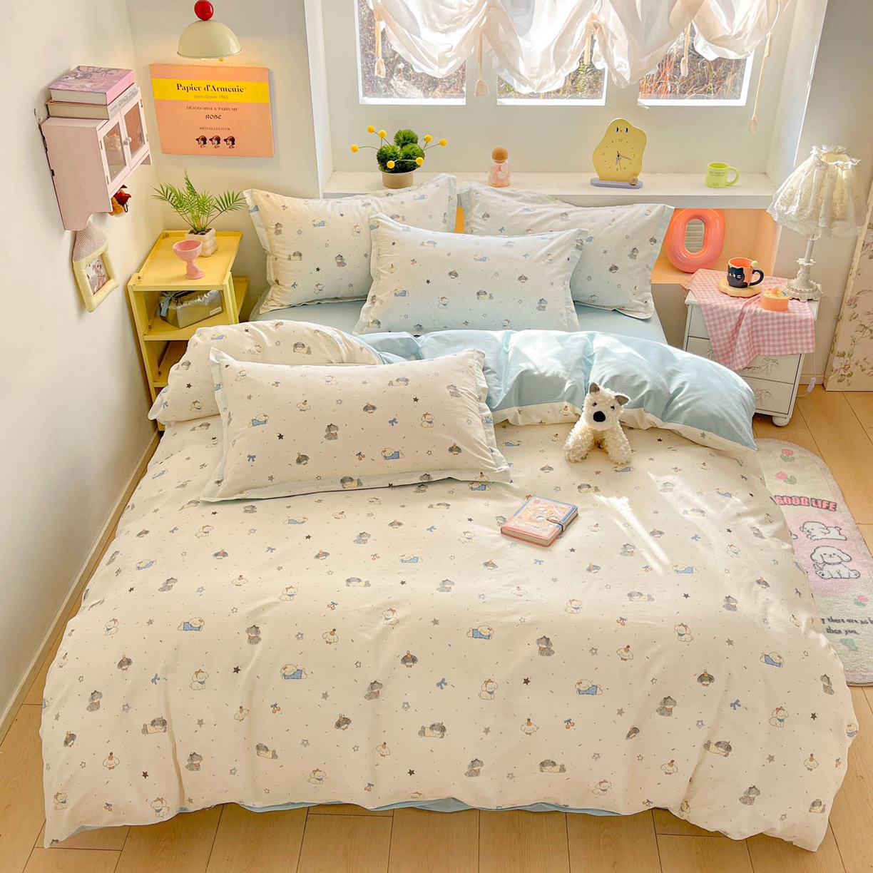 91家纺网 家纺一手货源 找家纺 涵宸家纺 2026新款全棉印花小清新四件套 星耀小狗