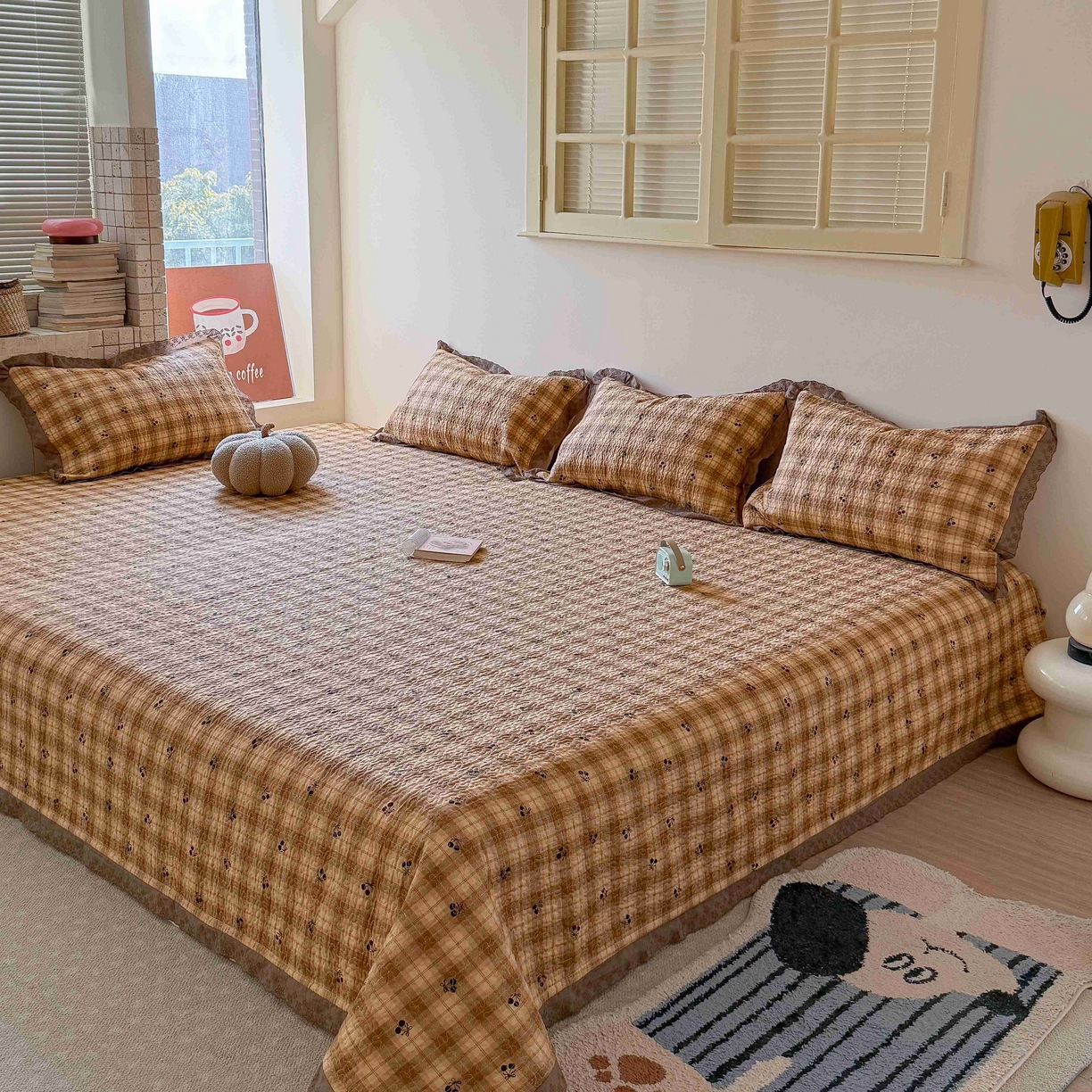 乐野家居 2026新款支持定制法式花边纯棉榻榻米三件套全棉有氧双层纱床盖三件套四季通用 焦糖樱桃