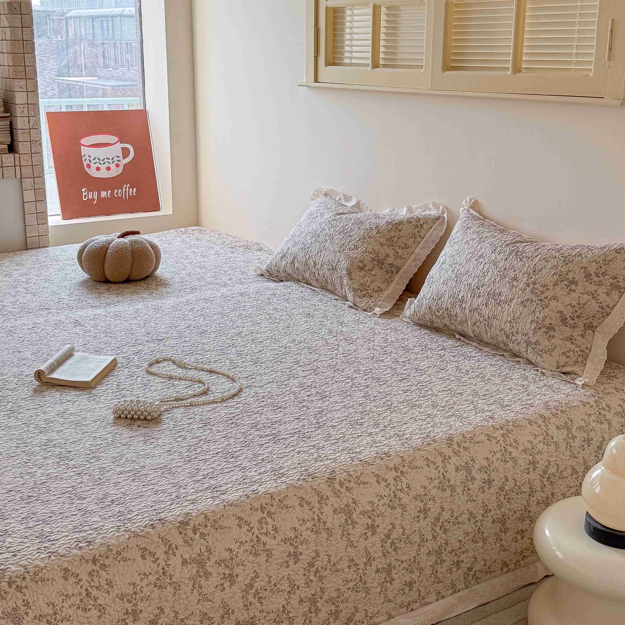 91家纺网 家纺一手货源 找家纺 乐野家居 2026新款支持定制法式花边纯棉榻榻米三件套全棉有氧双层纱床盖三件套四季通用 伯爵茶歇