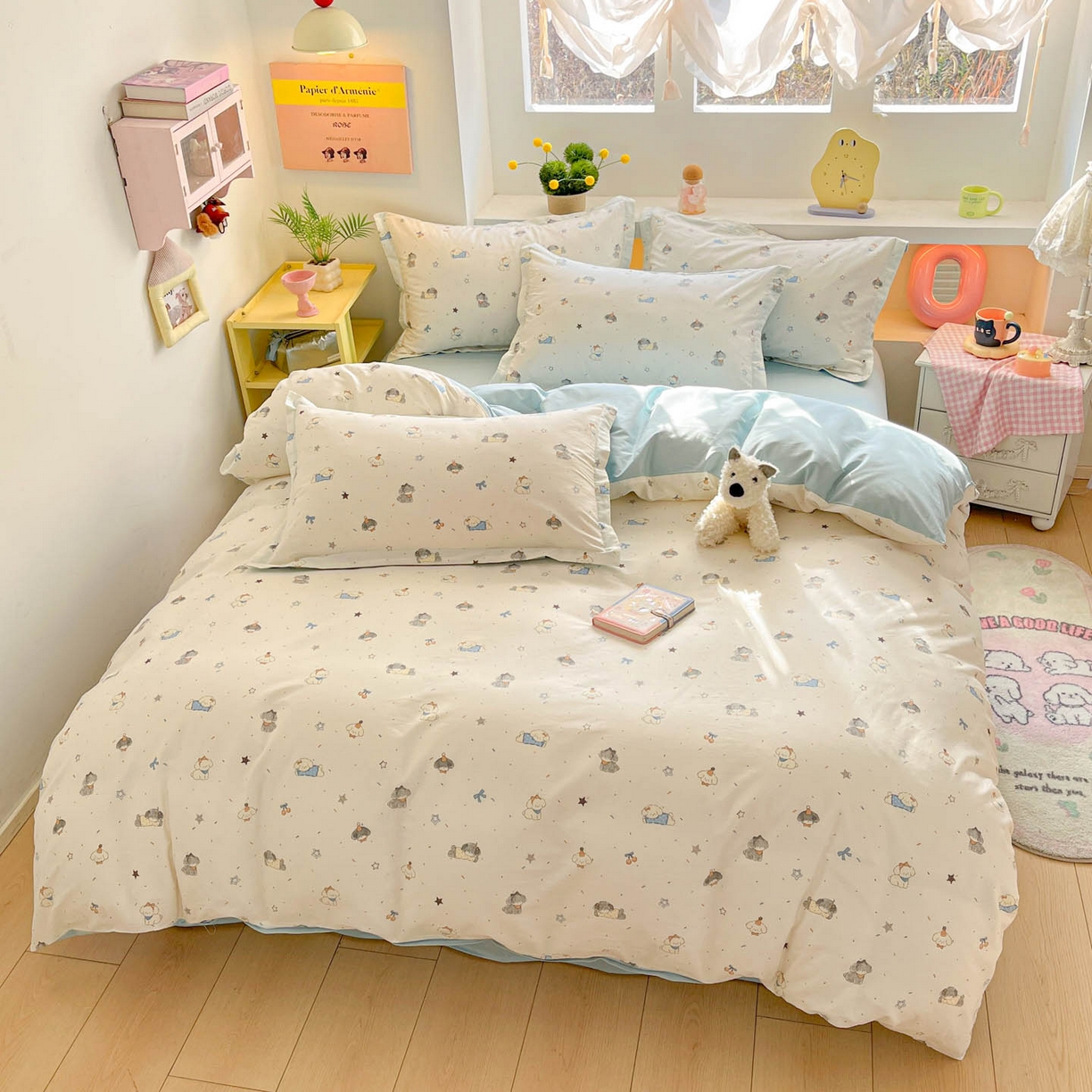 91家纺网 家纺一手货源 找家纺 涵宸家纺 2026新款全棉印花小清新四件套 星耀小狗