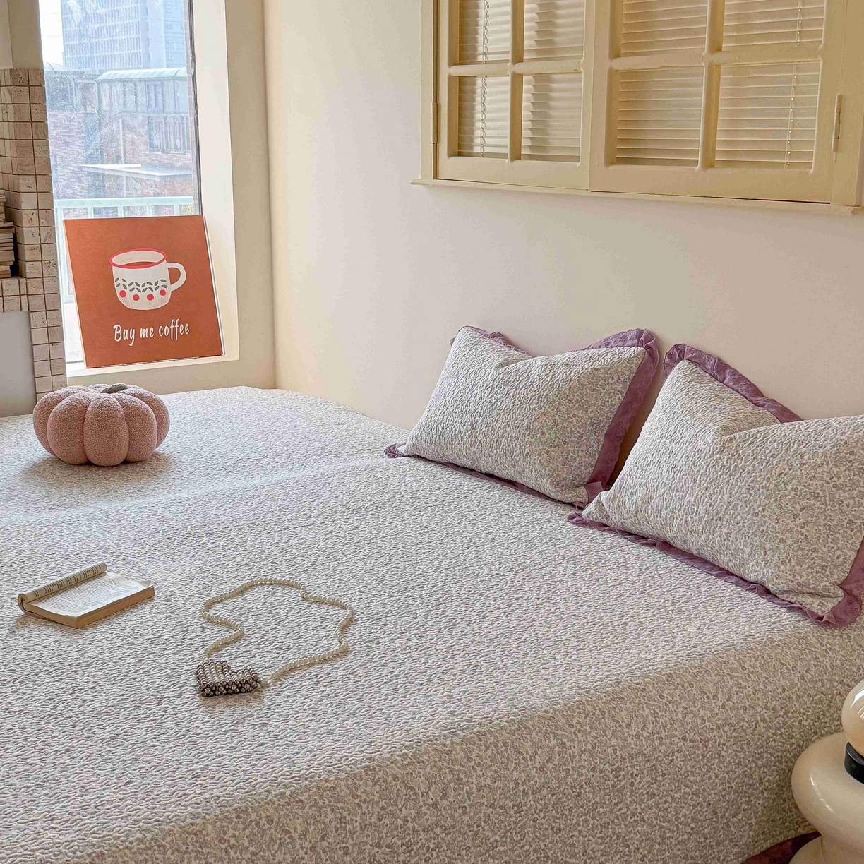 91家纺网 家纺一手货源 找家纺 乐野家居 2026新款支持定制法式花边纯棉榻榻米三件套全棉有氧双层纱床盖三件套四季通用 紫萝织梦