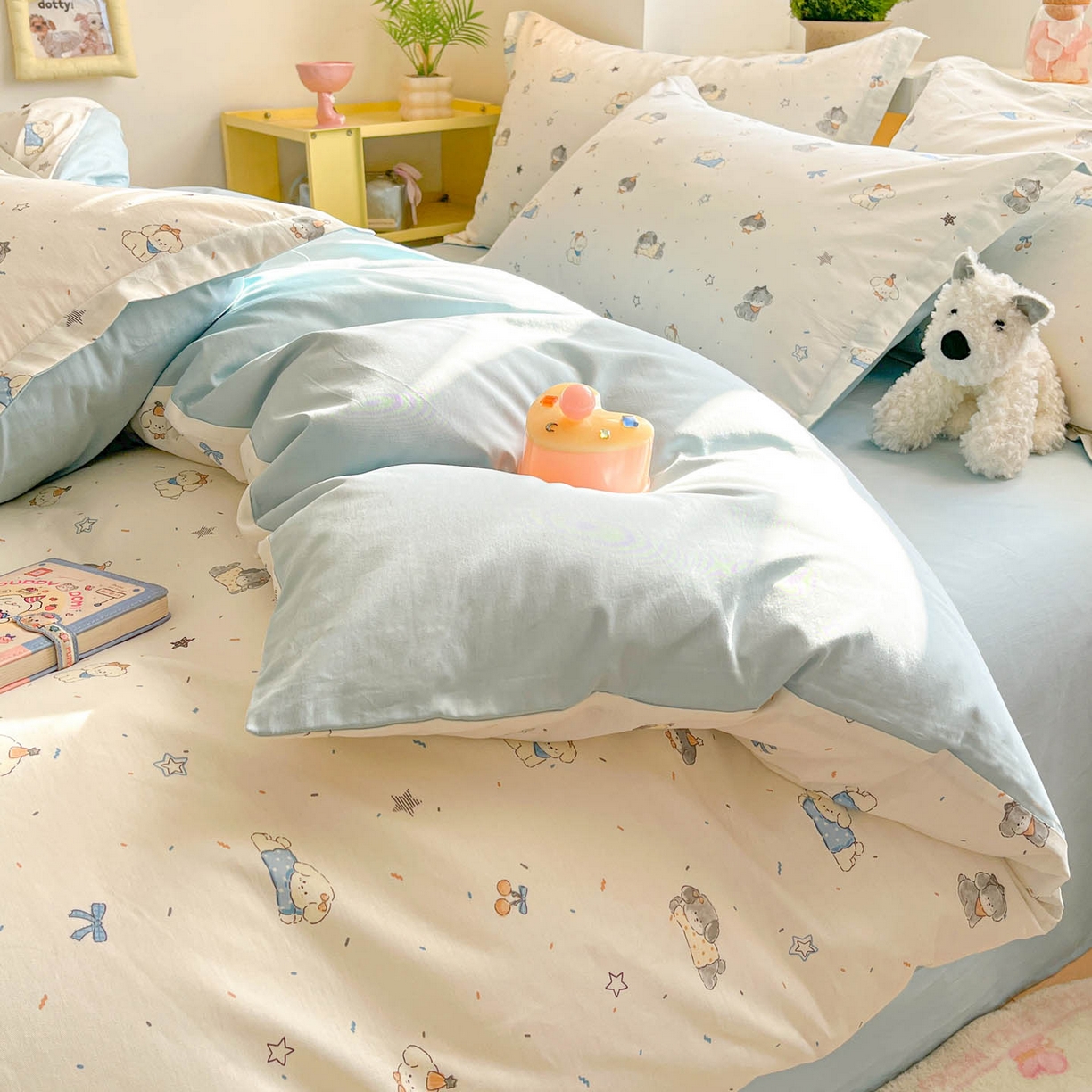 91家纺网 家纺一手货源 找家纺 涵宸家纺 2026新款全棉印花小清新四件套 星耀小狗