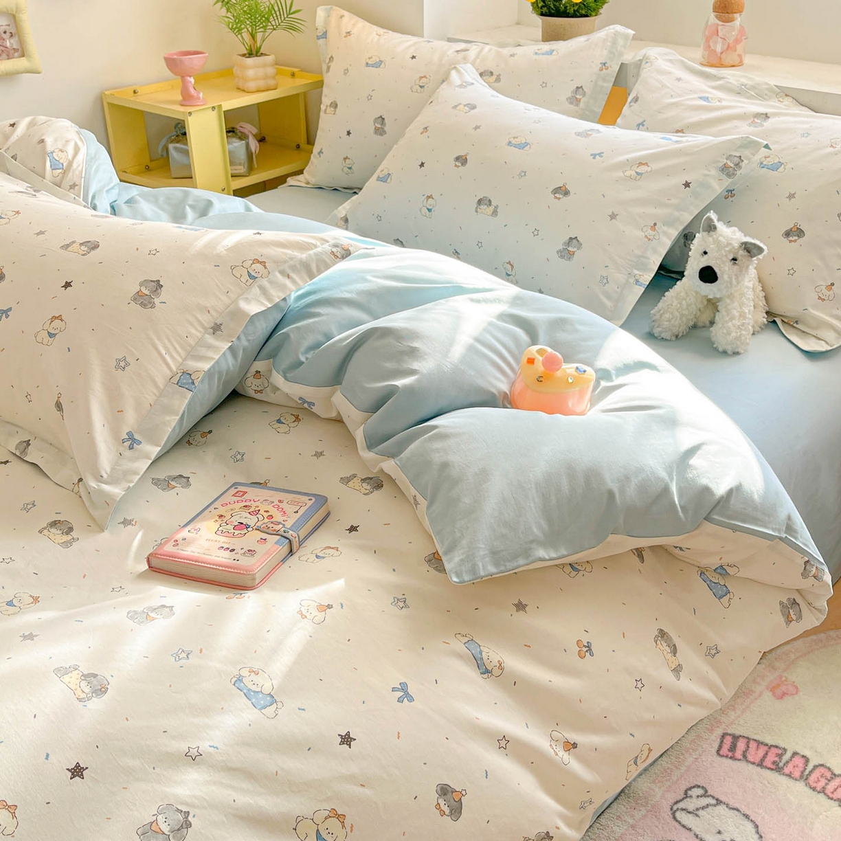 91家纺网 家纺一手货源 找家纺 涵宸家纺 2026新款全棉印花小清新四件套 星耀小狗