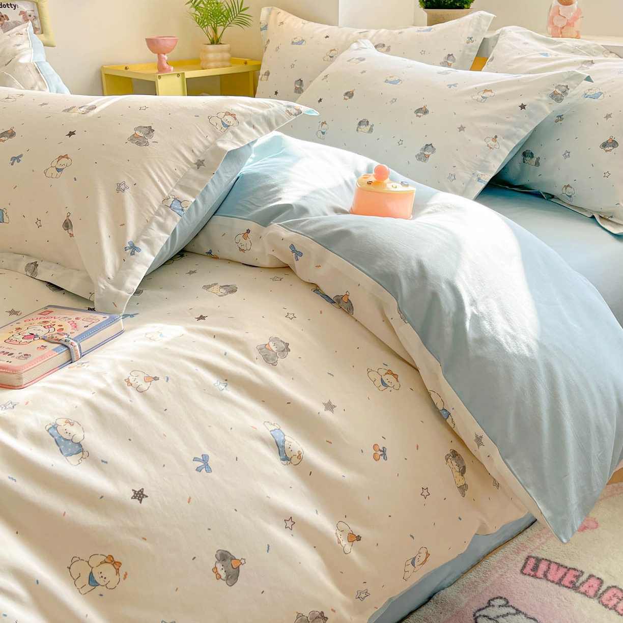 91家纺网 家纺一手货源 找家纺 涵宸家纺 2026新款全棉印花小清新四件套 星耀小狗