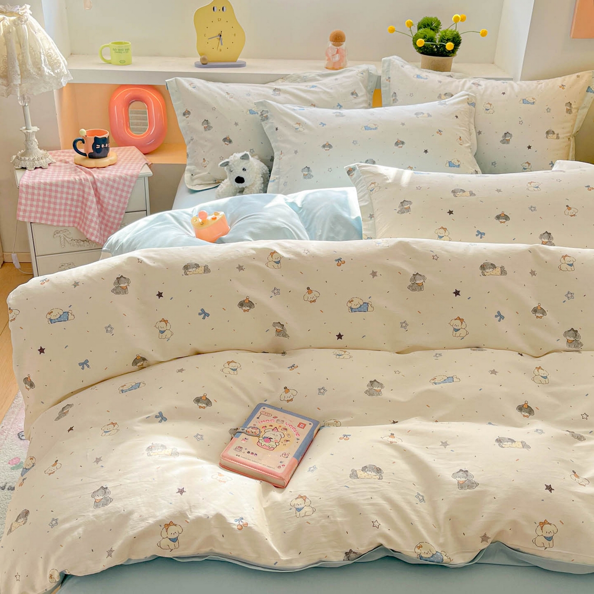 91家纺网 家纺一手货源 找家纺 涵宸家纺 2026新款全棉印花小清新四件套 星耀小狗