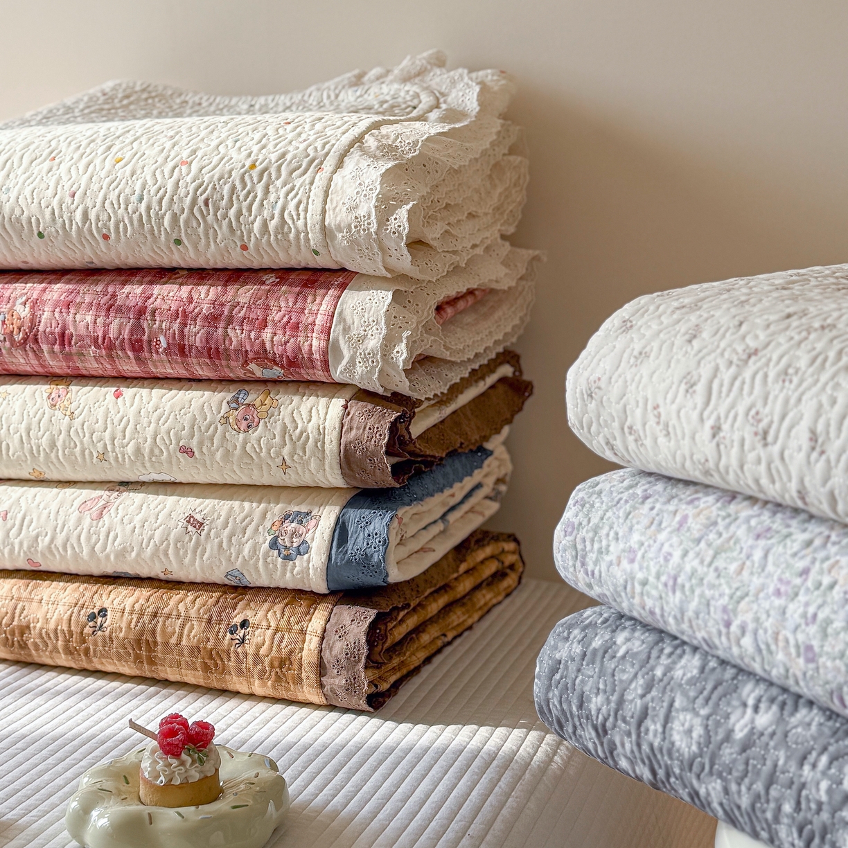 91家纺网 家纺一手货源 找家纺 （总）乐野家居 2026新款印花全棉有氧双层纱床盖三件套