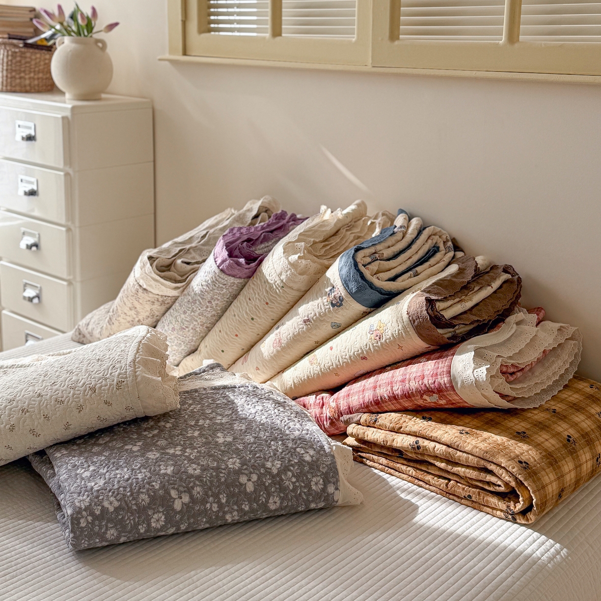 91家纺网 家纺一手货源 找家纺 （总）乐野家居 2026新款印花全棉有氧双层纱床盖三件套