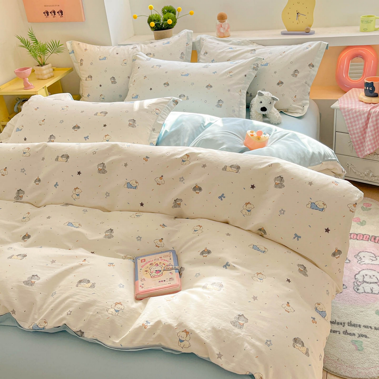 91家纺网 家纺一手货源 找家纺 涵宸家纺 2026新款全棉印花小清新四件套 星耀小狗