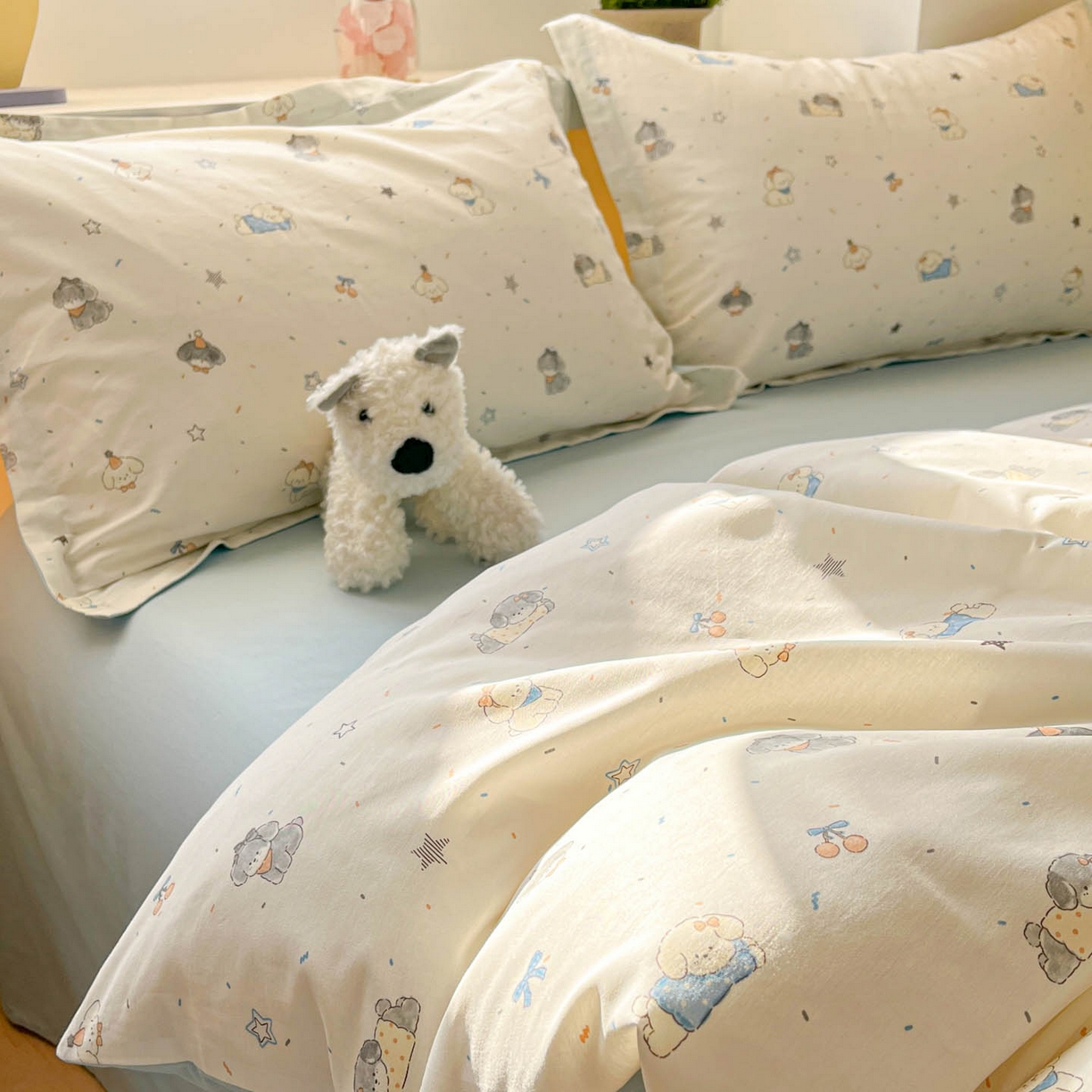 91家纺网 家纺一手货源 找家纺 涵宸家纺 2026新款全棉印花小清新四件套 星耀小狗