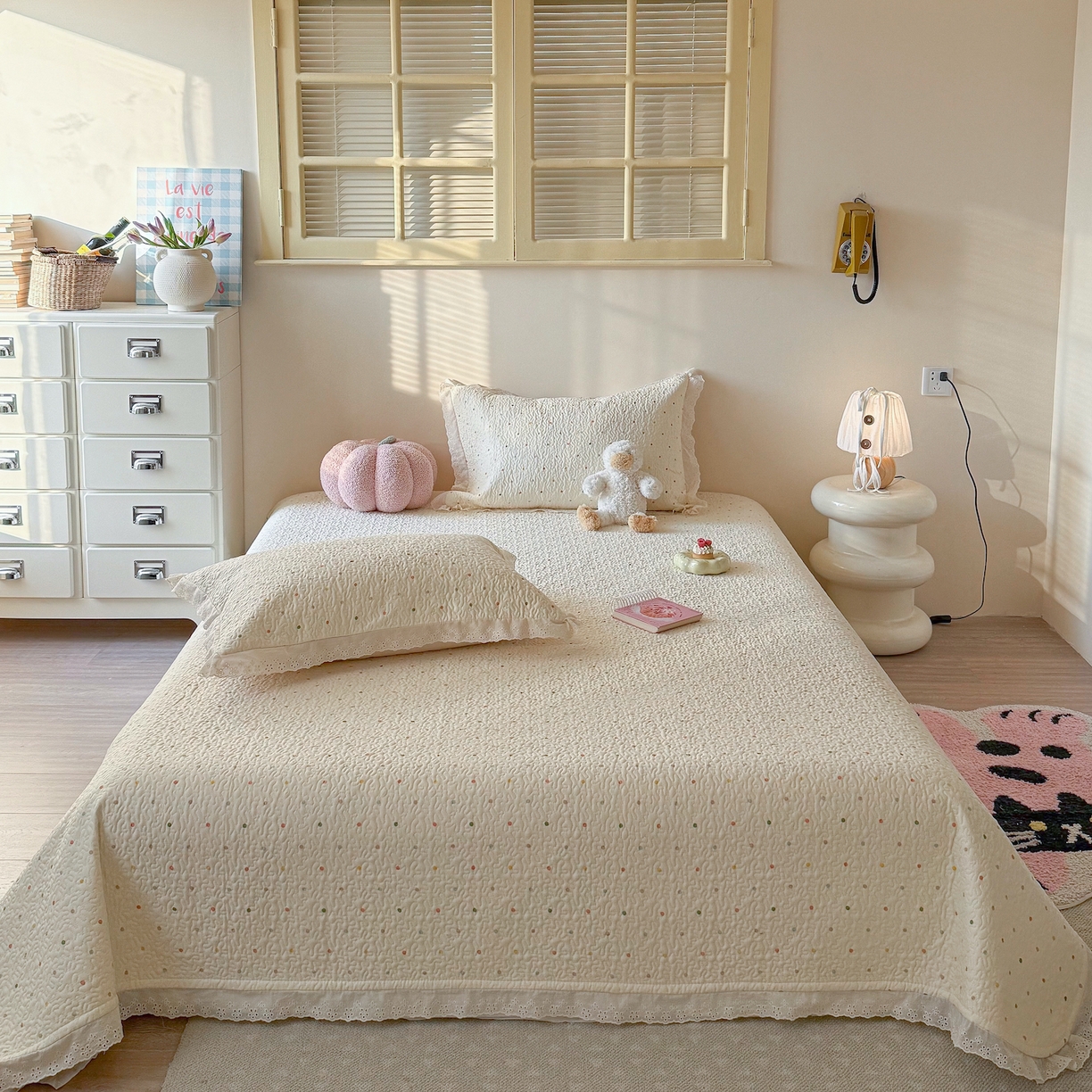 91家纺网 家纺一手货源 找家纺 （总）乐野家居 2026新款印花全棉有氧双层纱床盖三件套