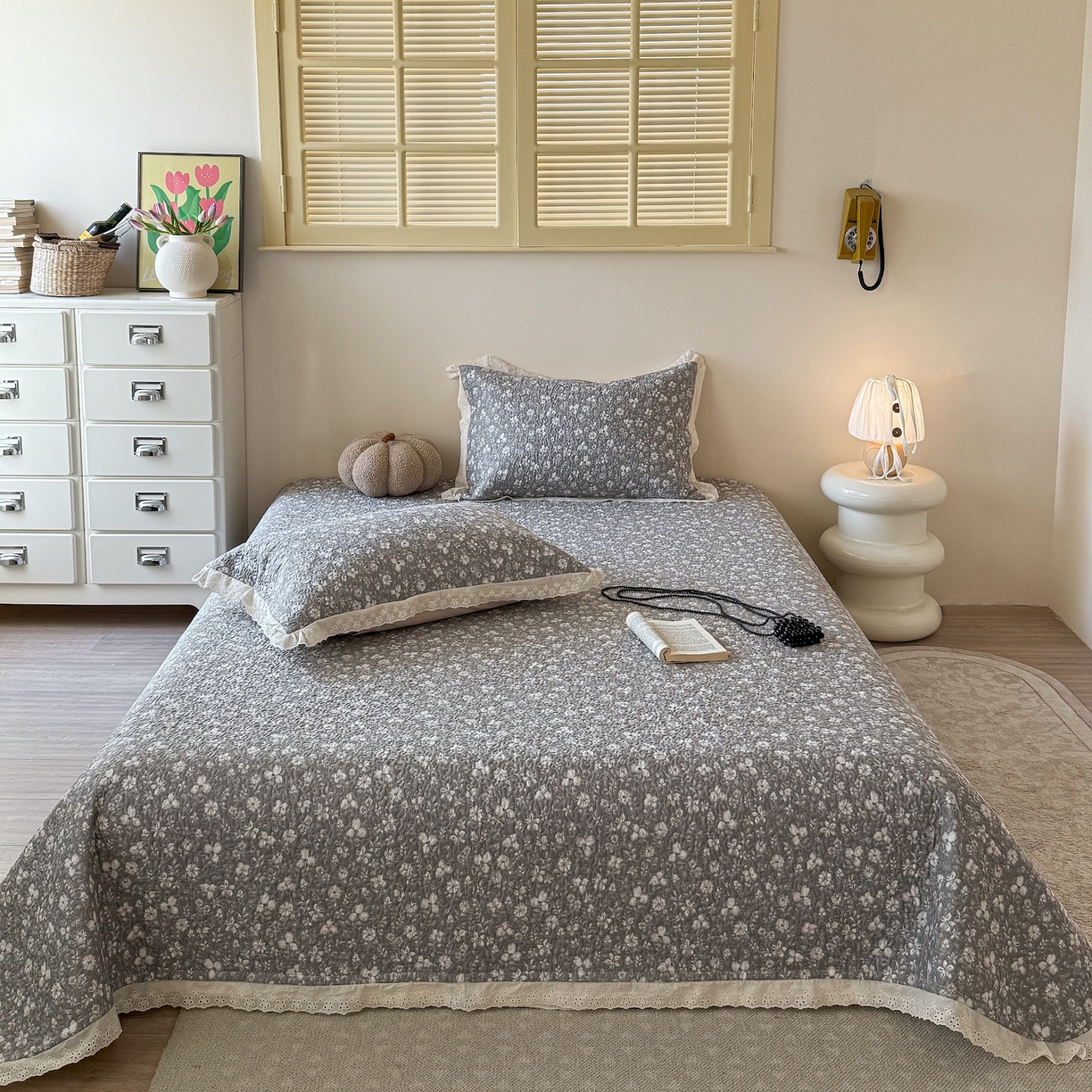 91家纺网 家纺一手货源 找家纺 （总）乐野家居 2026新款印花全棉有氧双层纱床盖三件套