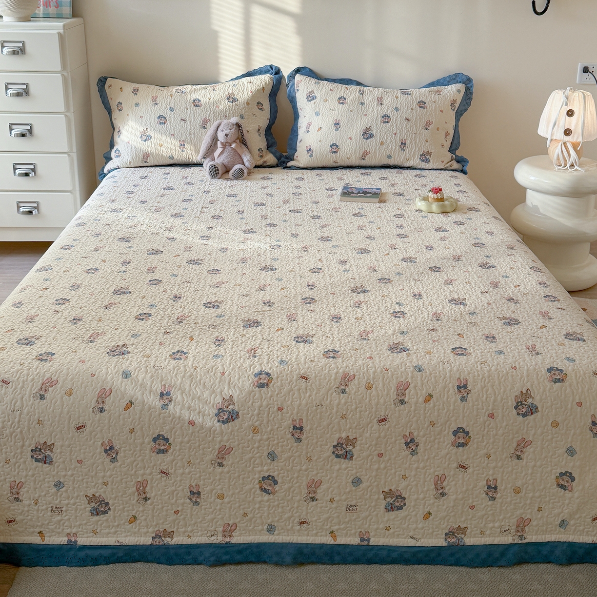 91家纺网 家纺一手货源 找家纺 乐野家居 2026新款印花全棉有氧双层纱床盖三件套 快乐动物城