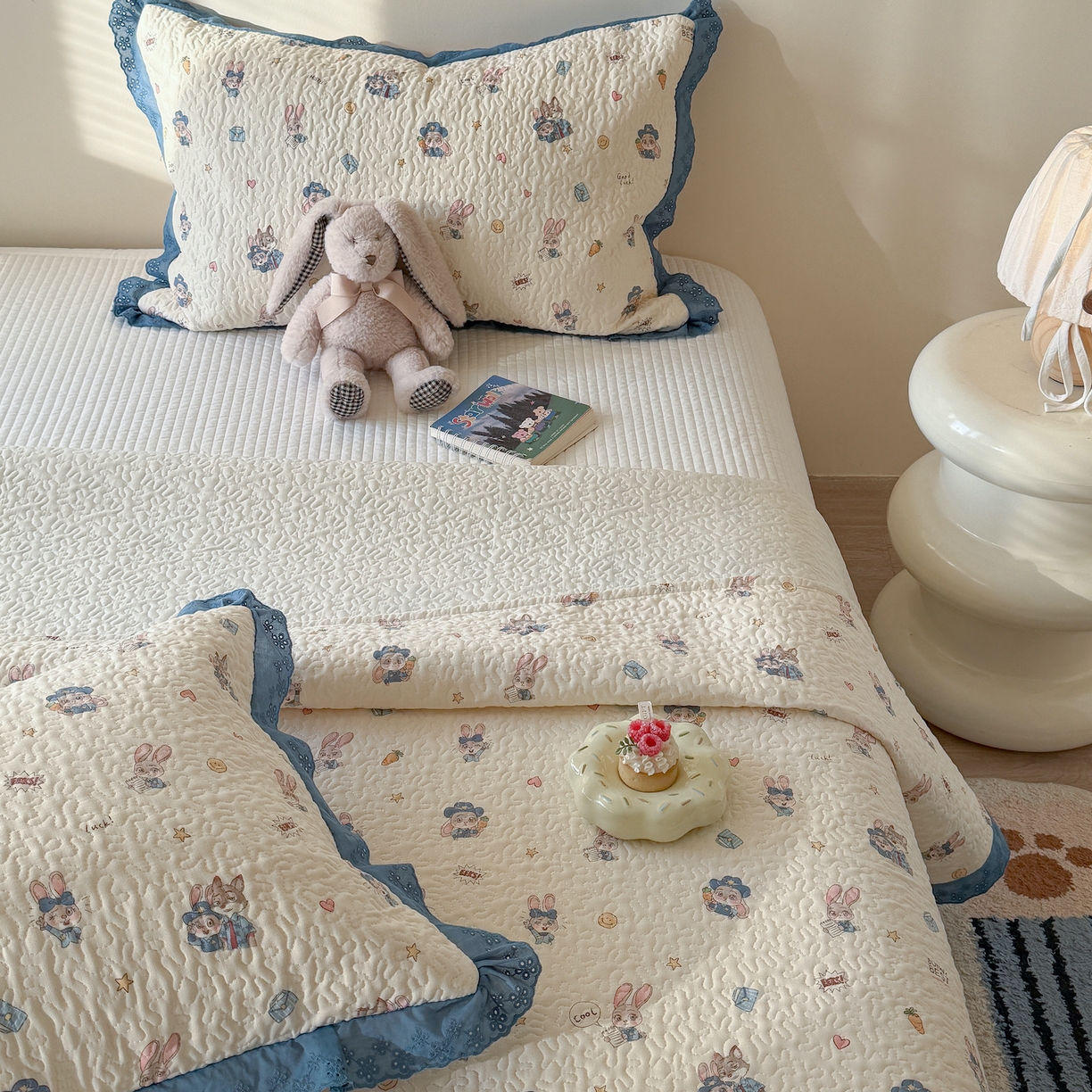 91家纺网 家纺一手货源 找家纺 乐野家居 2026新款印花全棉有氧双层纱床盖三件套 快乐动物城