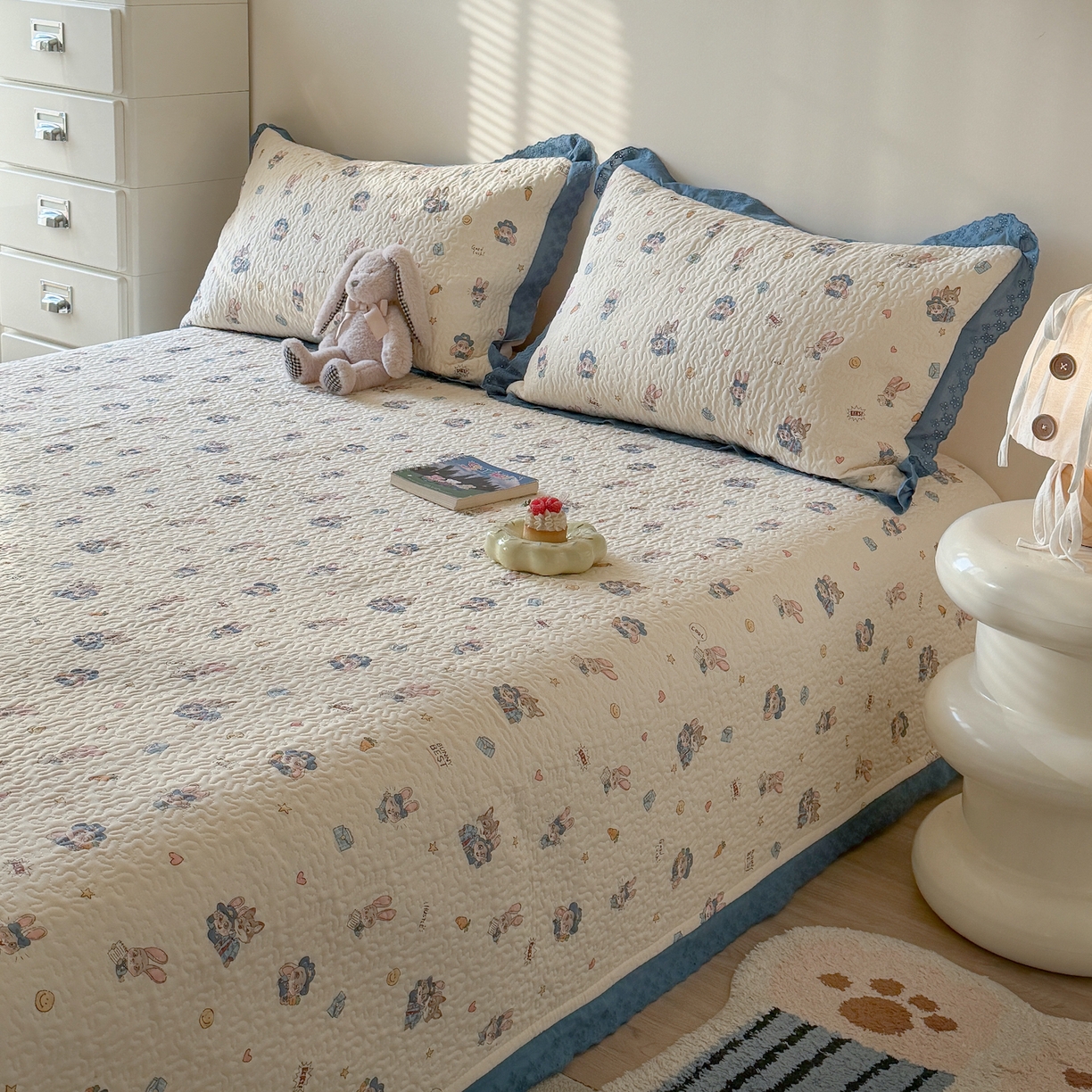 91家纺网 家纺一手货源 找家纺 乐野家居 2026新款印花全棉有氧双层纱床盖三件套 快乐动物城