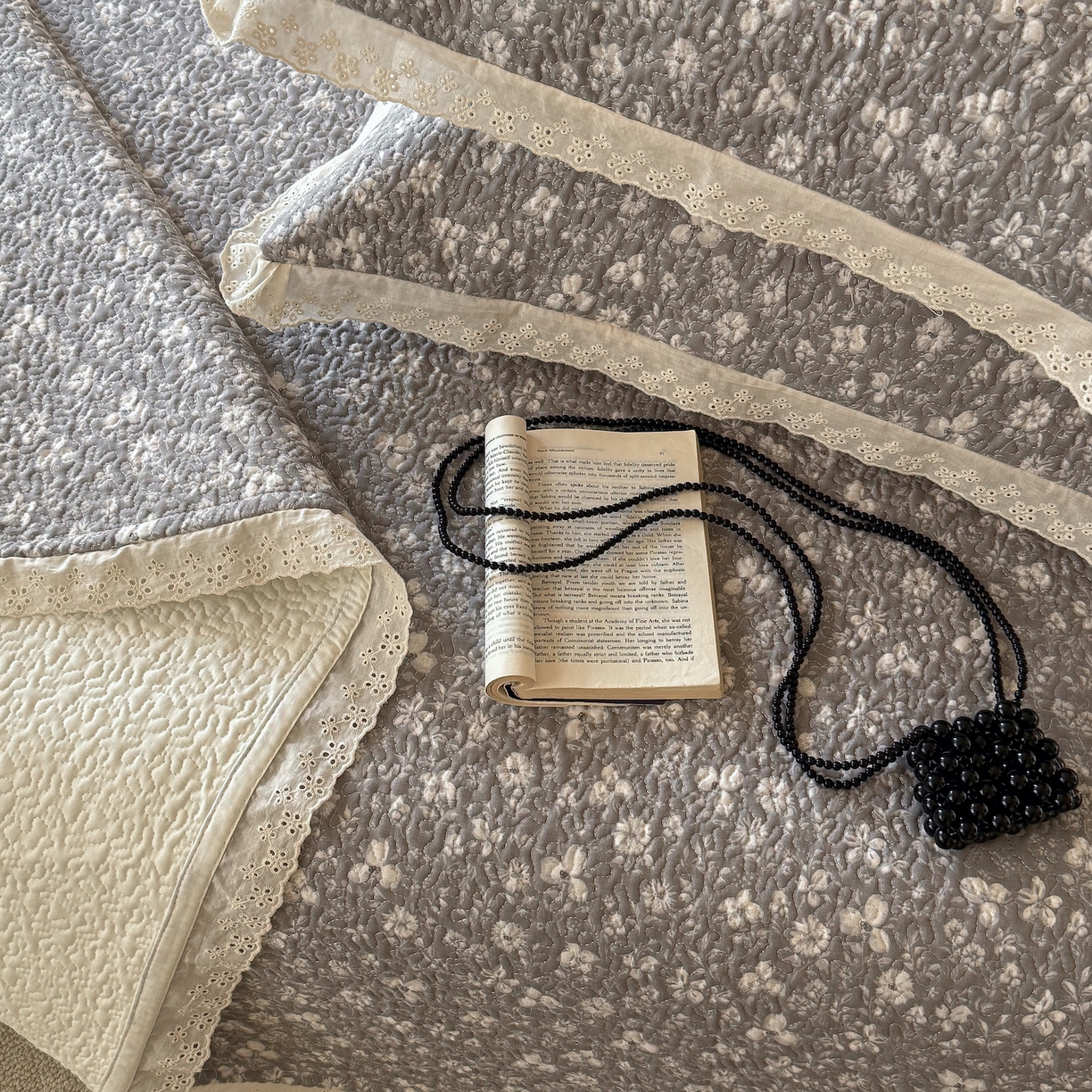 91家纺网 家纺一手货源 找家纺 乐野家居 2026新款印花全棉有氧双层纱床盖三件套 塞纳暮烟