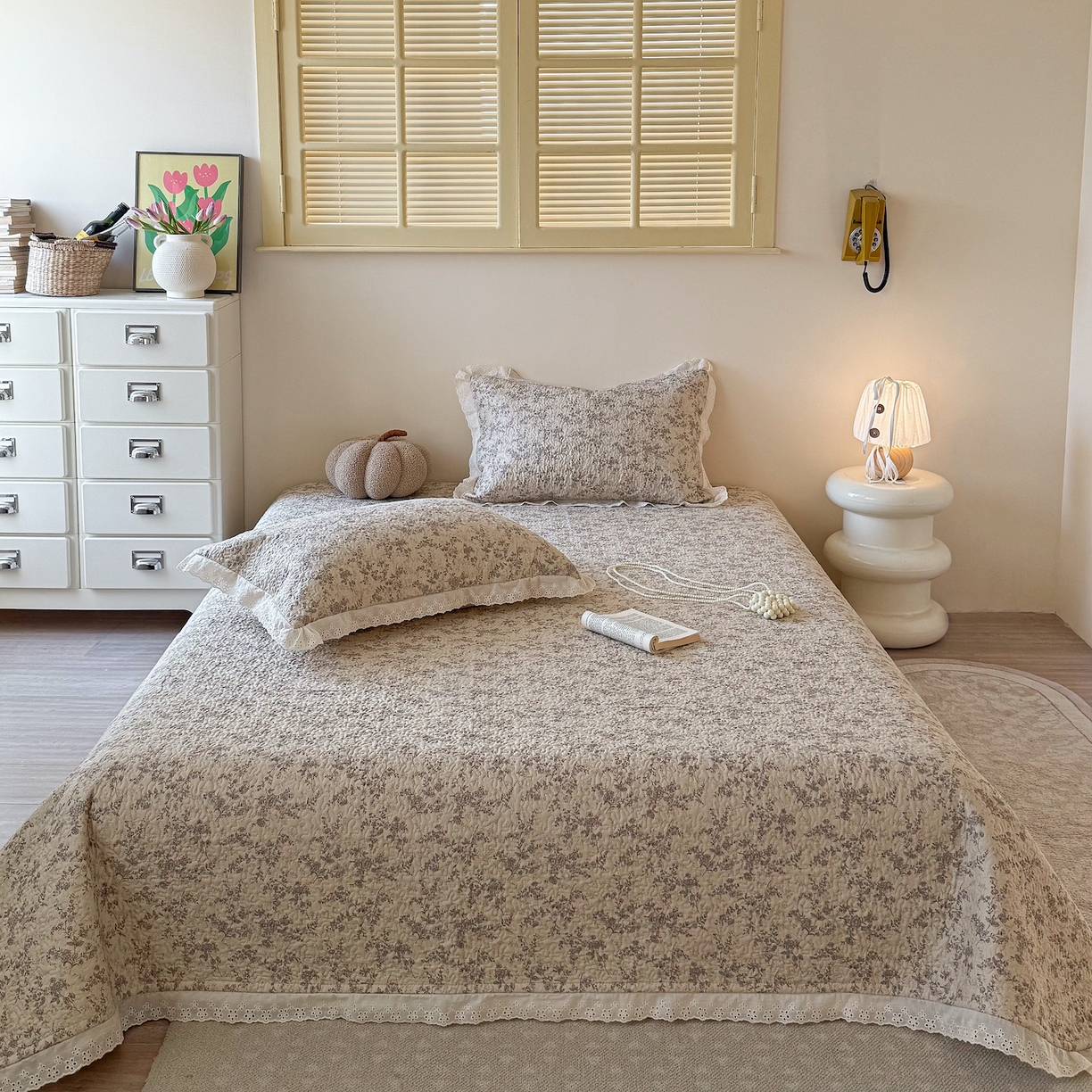 乐野家居 2026新款印花全棉有氧双层纱床盖三件套 伯爵茶歇