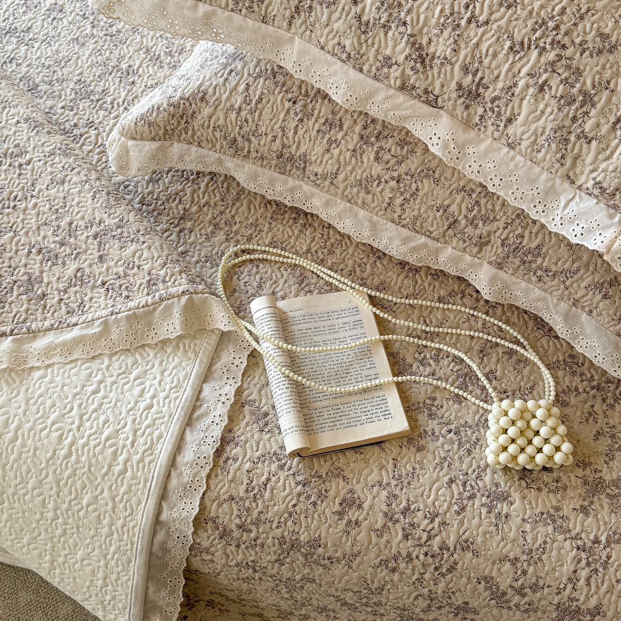 91家纺网 家纺一手货源 找家纺 乐野家居 2026新款印花全棉有氧双层纱床盖三件套 伯爵茶歇