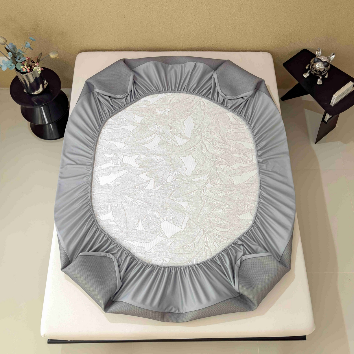 91家纺网 家纺一手货源 找家纺 孩子王家纺 2026春夏新款凉感过0.21夏天家用软席子可机洗空调席夏季高端华夫格凉席三件套 家大叶大-棕雾咖 床笠款