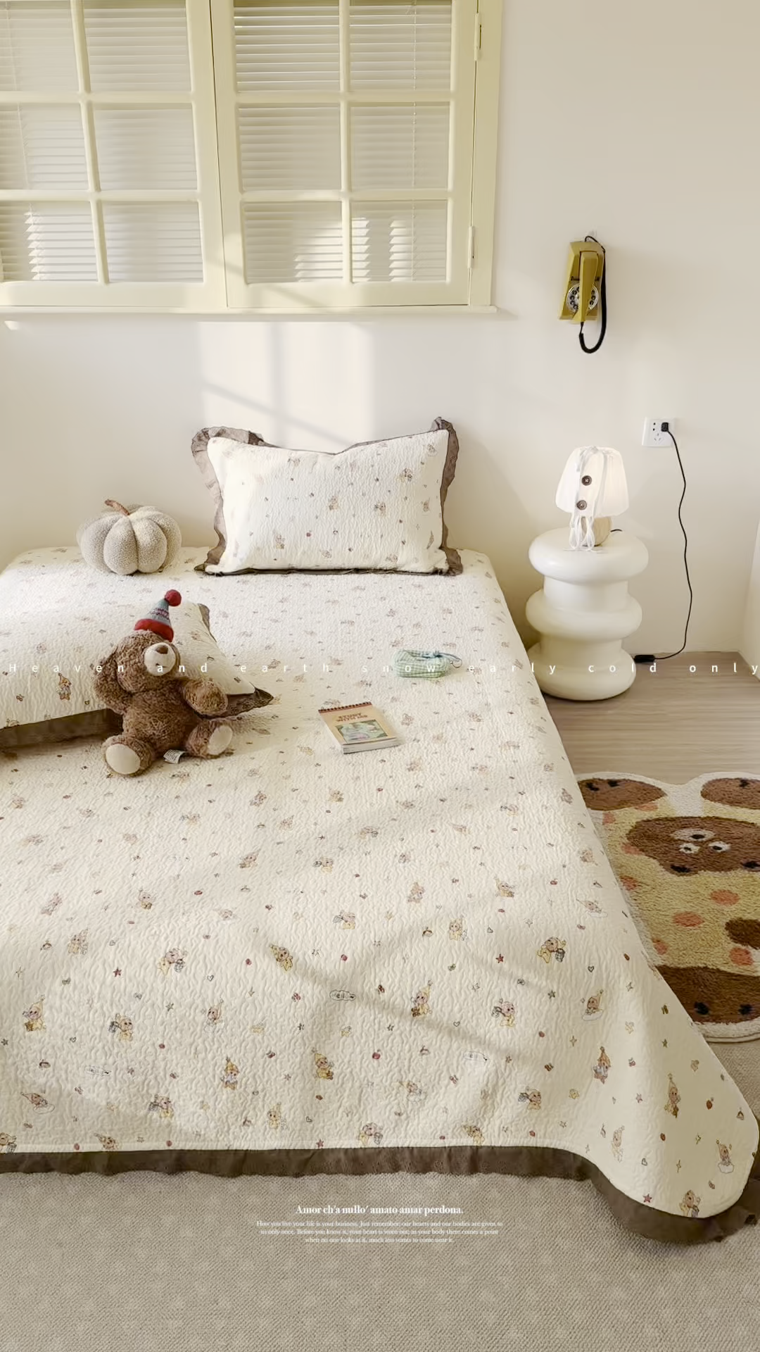 91家纺网 家纺一手货源 找家纺 乐野家居 2026新款印花全棉有氧双层纱床盖三件套 可爱星人