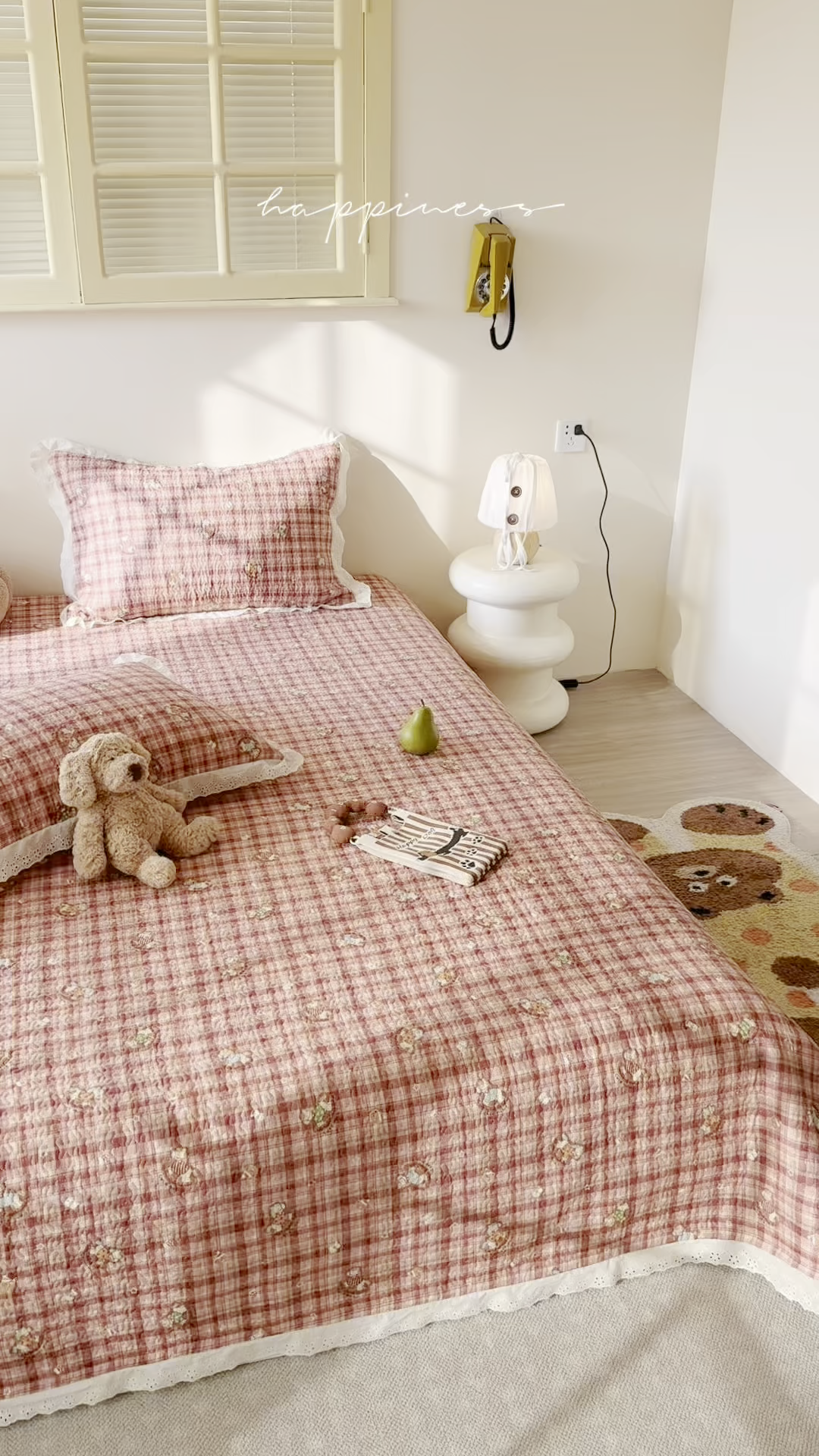 91家纺网 家纺一手货源 找家纺 乐野家居 2026新款印花全棉有氧双层纱床盖三件套 红格摇摇马