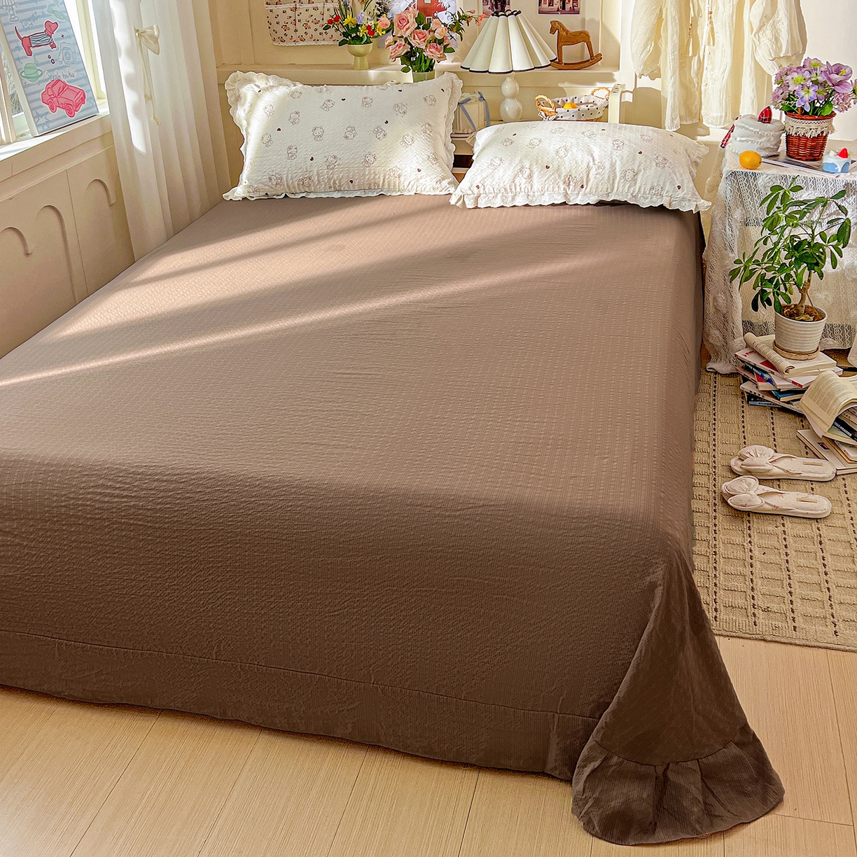 91家纺网 家纺一手货源 找家纺 一比一家纺 2026新款泡芙纱花边四件套 喵喵日记