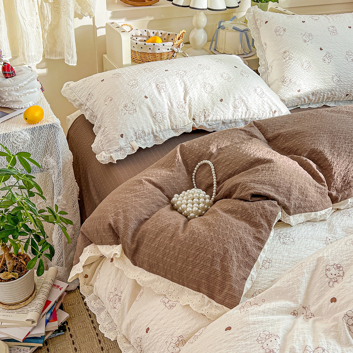 91家纺网 家纺一手货源 找家纺 一比一家纺 2026新款泡芙纱花边四件套 喵喵日记