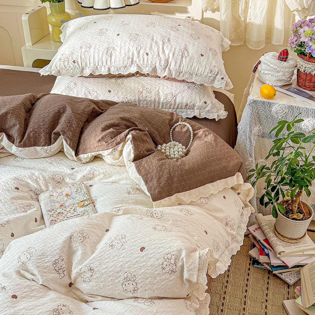 91家纺网 家纺一手货源 找家纺 一比一家纺 2026新款泡芙纱花边四件套 喵喵日记