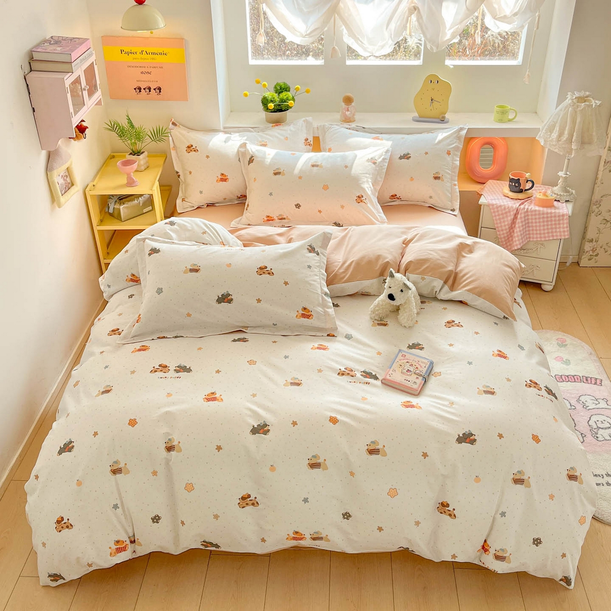 91家纺网 家纺一手货源 找家纺 涵宸家纺 2026新款全棉印花小清新四件套 幸运萌汪