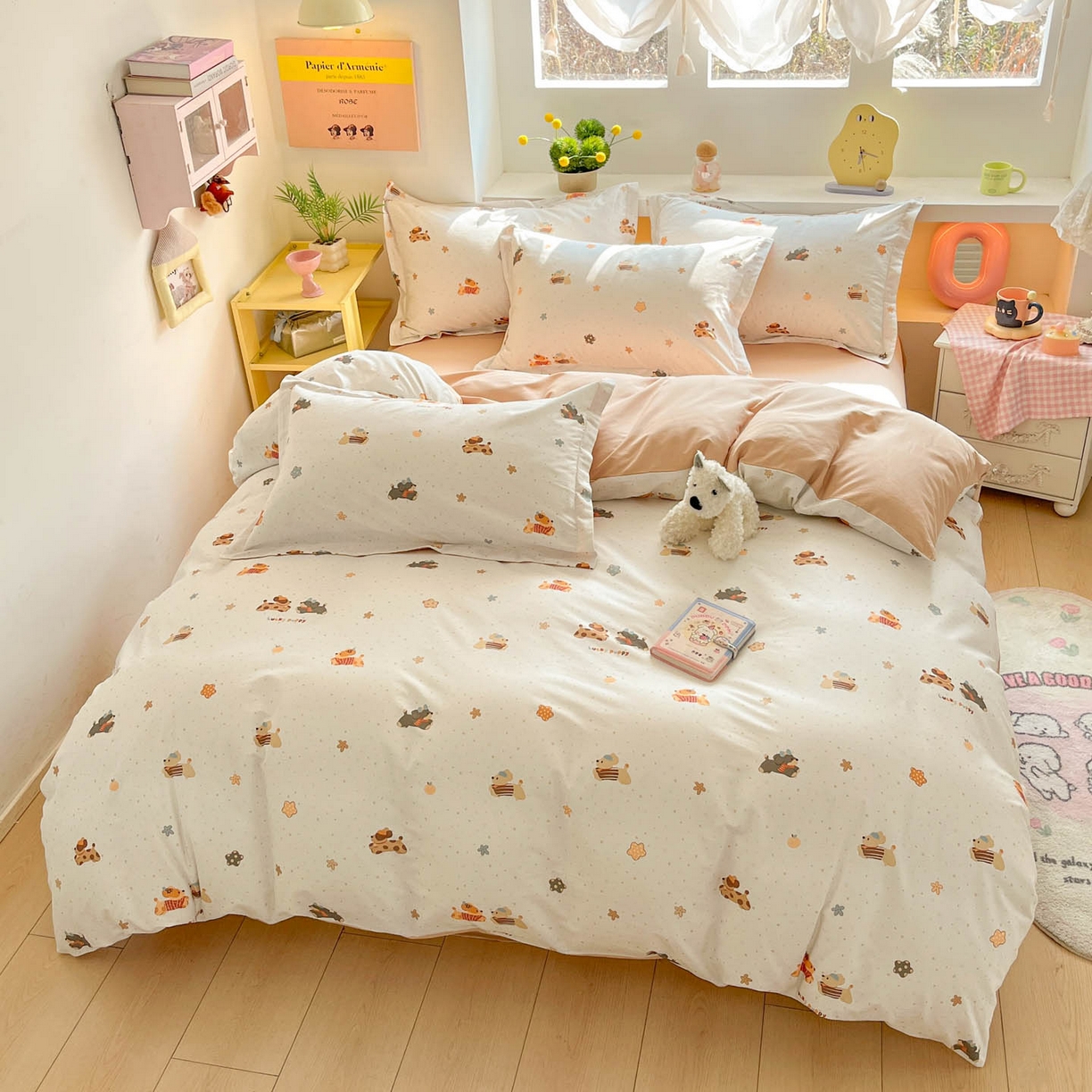 91家纺网 家纺一手货源 找家纺 涵宸家纺 2026新款全棉印花小清新四件套 幸运萌汪