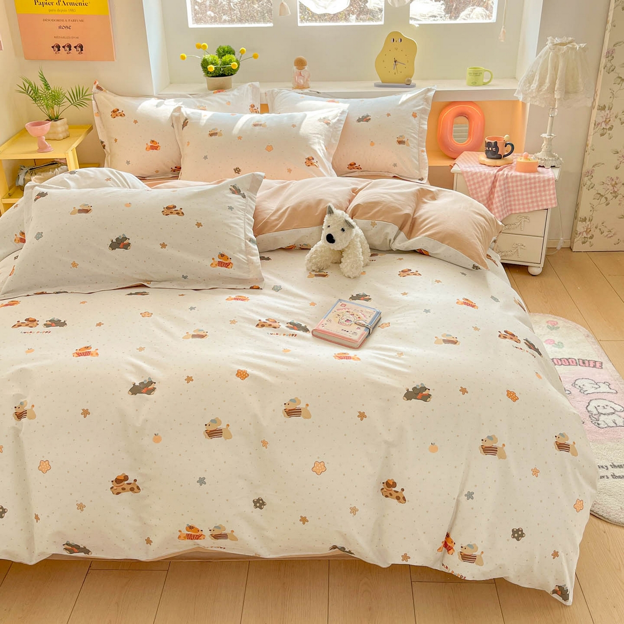 91家纺网 家纺一手货源 找家纺 涵宸家纺 2026新款全棉印花小清新四件套 幸运萌汪