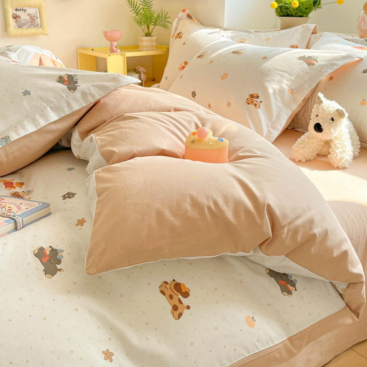 91家纺网 家纺一手货源 找家纺 涵宸家纺 2026新款全棉印花小清新四件套 幸运萌汪