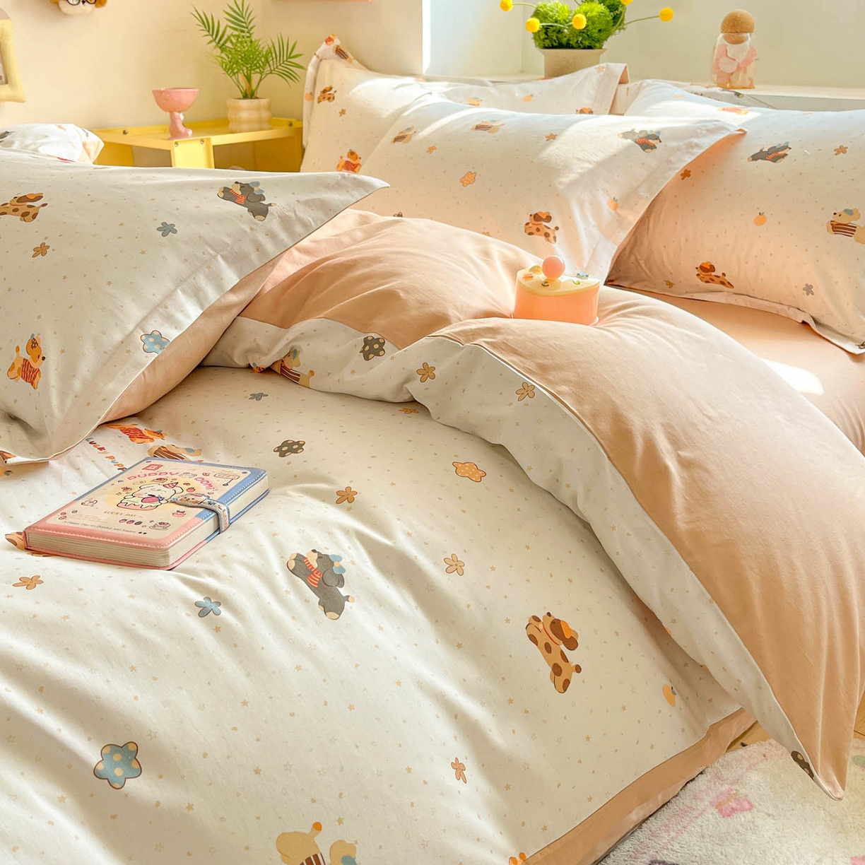 91家纺网 家纺一手货源 找家纺 涵宸家纺 2026新款全棉印花小清新四件套 幸运萌汪