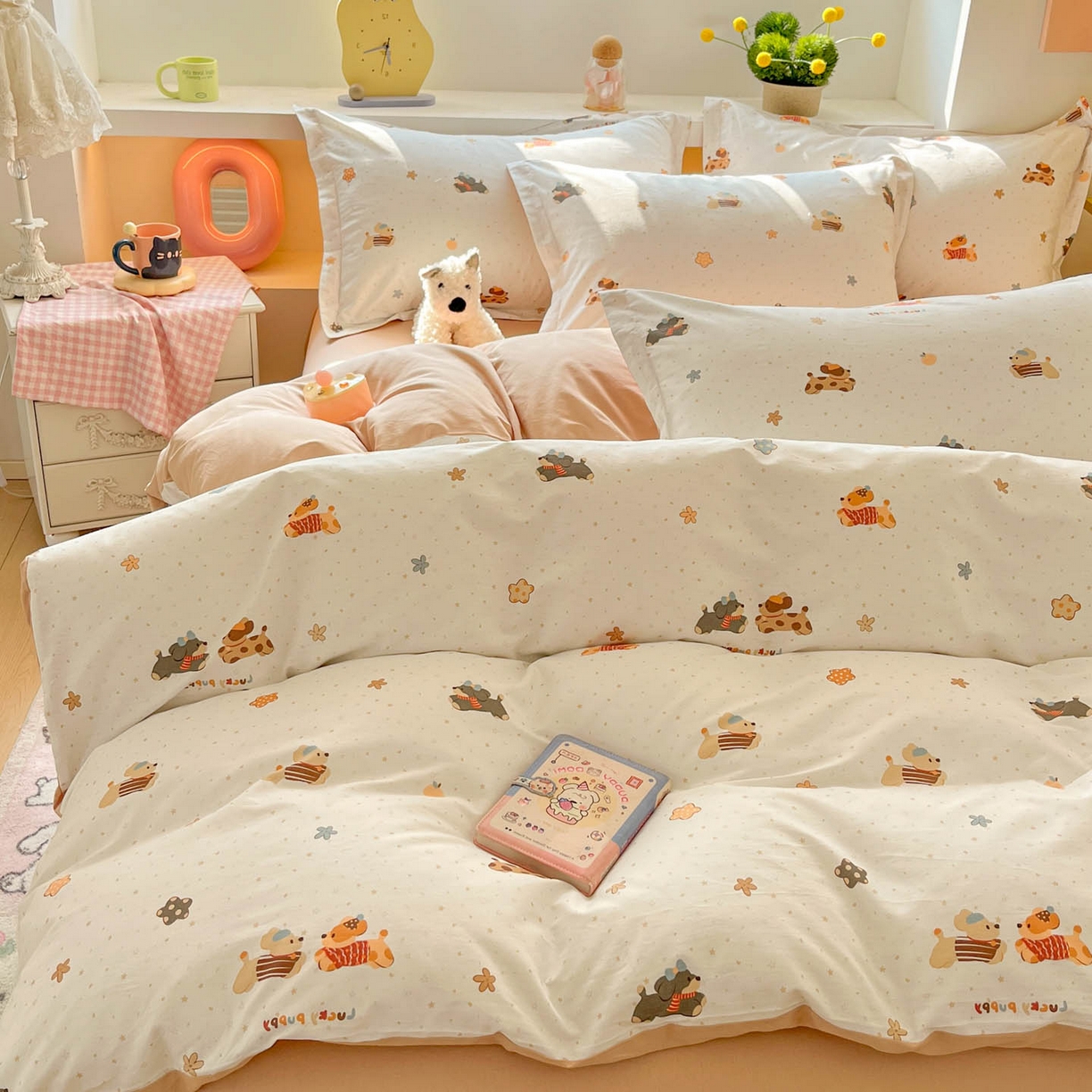 91家纺网 家纺一手货源 找家纺 涵宸家纺 2026新款全棉印花小清新四件套 幸运萌汪