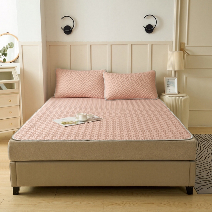 91家纺网 家纺一手货源 找家纺 玖玖爱家纺 2026新款天然乳水洗胶凉感丝凉席三件套 玉